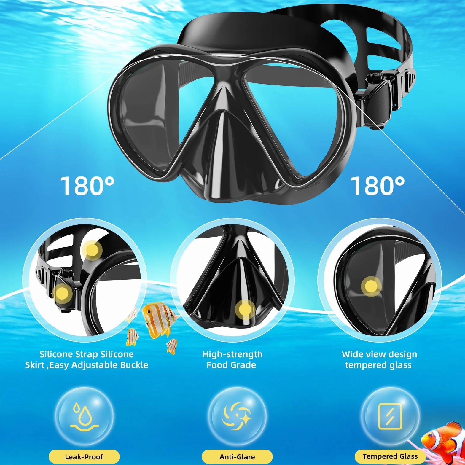 Máscara y Aletas,Esnórquel settauch Set, Snorkel Set,Gafas de Buceo,Funda Aletas, Gafas de Buceo Buceo Swim Mask Snorkel Aletas Snorkel para Adultos y Jóvenes
