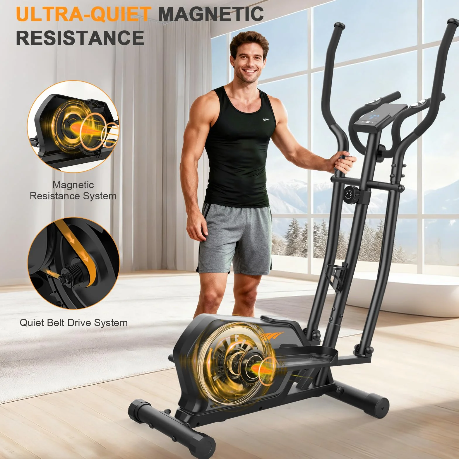 Bicicleta Elíptica,3 en 1 Máquina Elíptica para Casa con 16 Niveles de Resistencia,Monitor LCD, Bluetooth App y Soporte para Dispositivos,Pedal Antideslizante, Ejercicio Peso máximo 287LBS