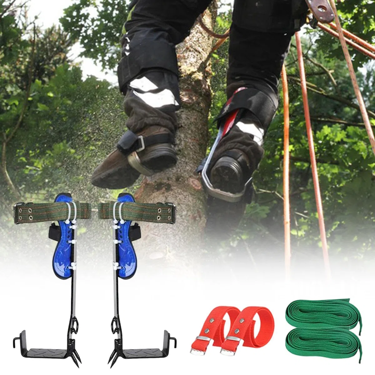 Juego de equipo de escalada en barra, juego de equipo de escalada de árboles, puntas de árbol ajustables, herramientas de trabajo para árboles, equipo de escalada con antideslizante para actividades