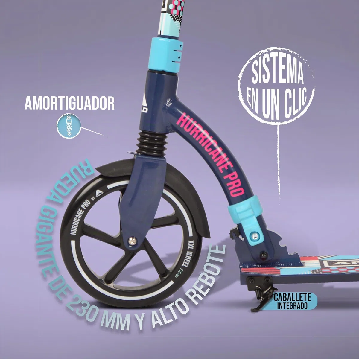 Apollo Scooter - Hurricane City Scooter, 230 mm Giant XXL Wheel con suspensión, City Roller Plegable y Ajustable en Altura, Kick Scooter para Adultos y niños