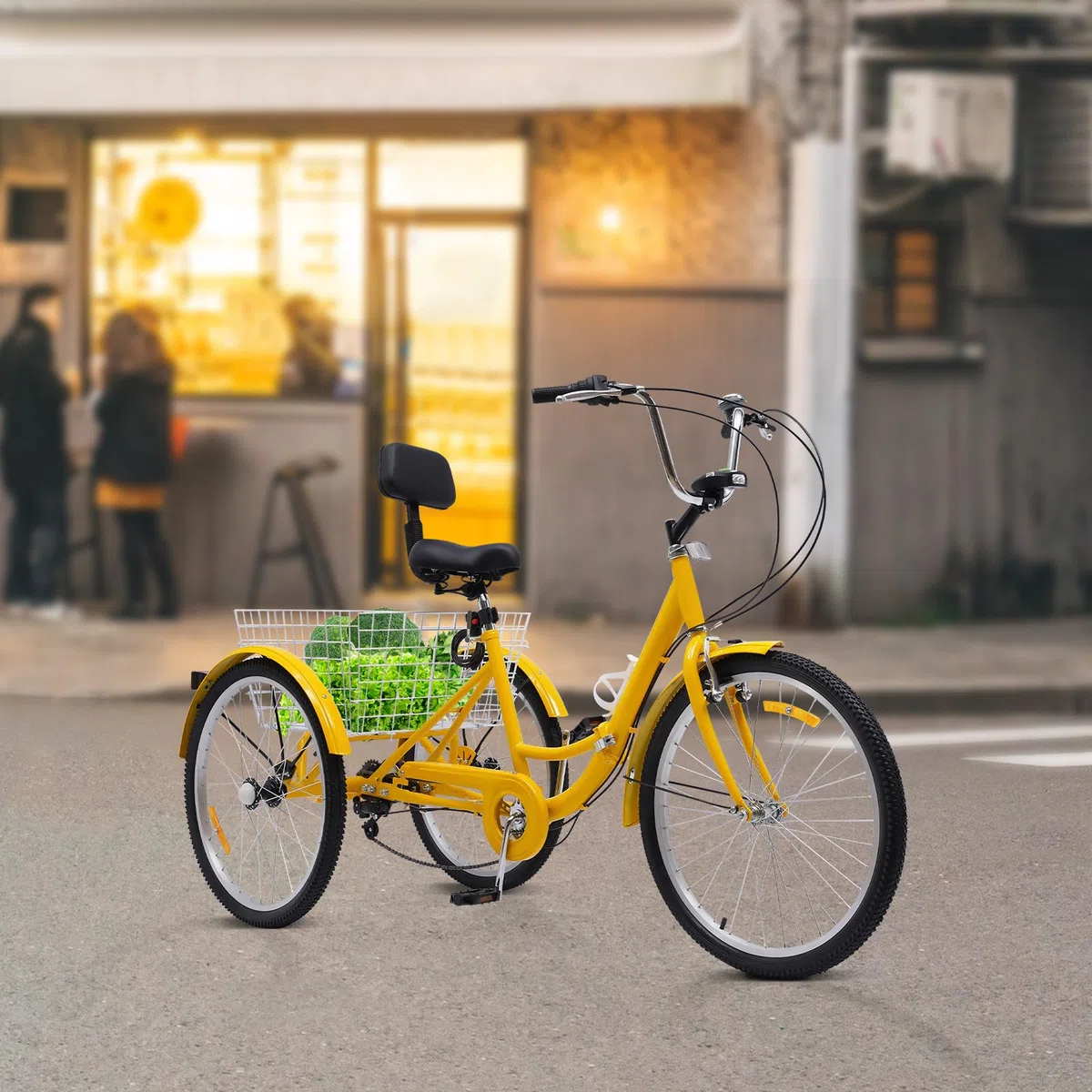 Triciclo para adultos de 24 pulgadas plegable, 3 ruedas de 7 velocidades, bicicleta para adultos, triciclo para adultos, triciclo, bicicleta de crucero, con luz LED, cesta de verduras,