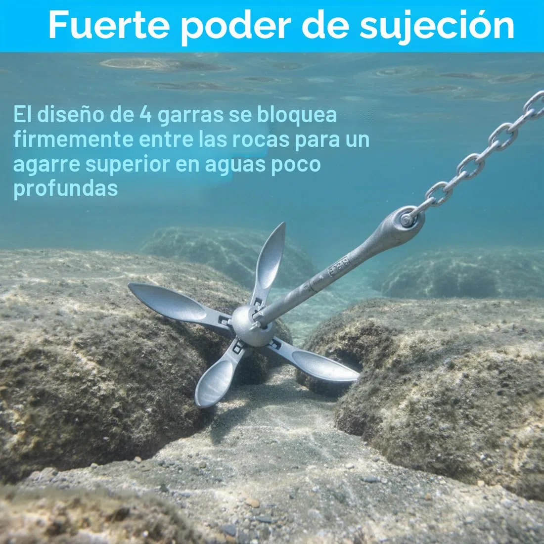 BeGrit Kit de Anclaje para Bote Ancla galvanizada 2.5kg, Ancla de garfio Plegable con Cadena galvanizada de 8 mm, para Botes de Pesca Sup inflables de Canoa de Kayak