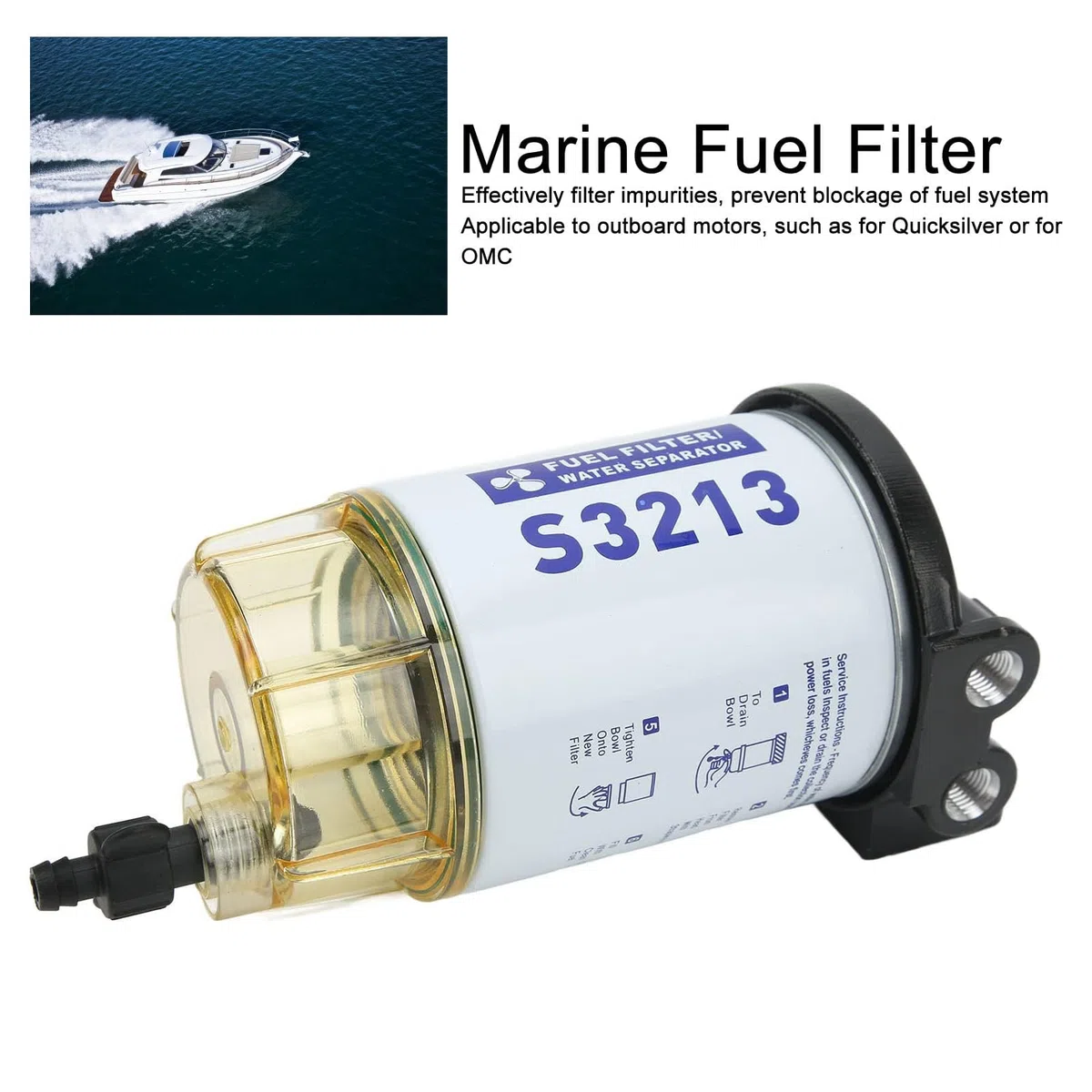 HERCHR Separador De Agua Marina, Reemplazo del Separador De Agua del Filtro De Combustible del Yate del Retiro De La Impureza S3213 para El Motor Externo Marino