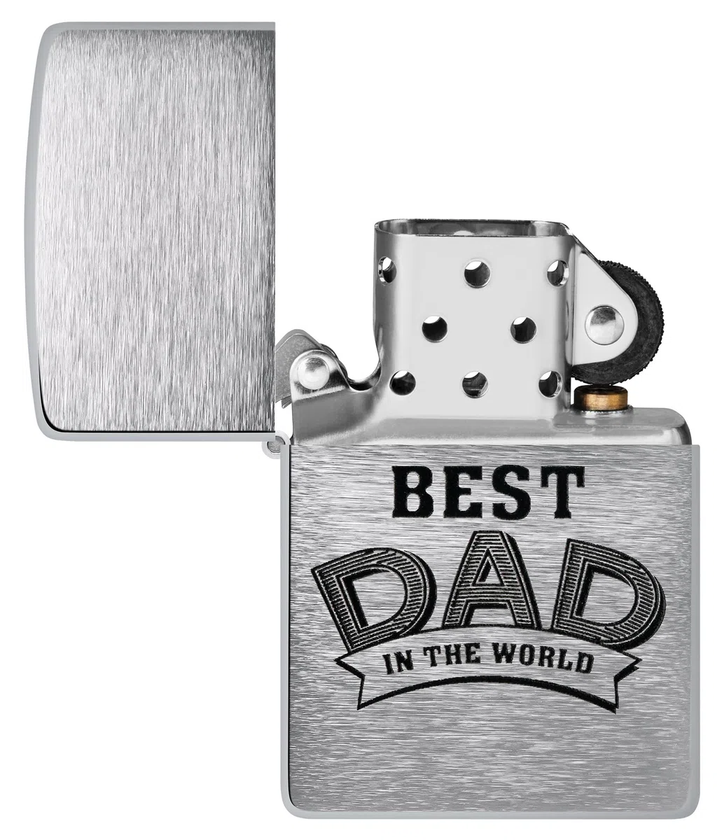 Zippo Encendedor a Prueba de Viento - Best Dad - Acabado Cromo Cepillado, Inscripción a Color - Recargable - Reutilizable - Diseño a Prueba de Viento - Caja de Regalo - Hecho en EEUU