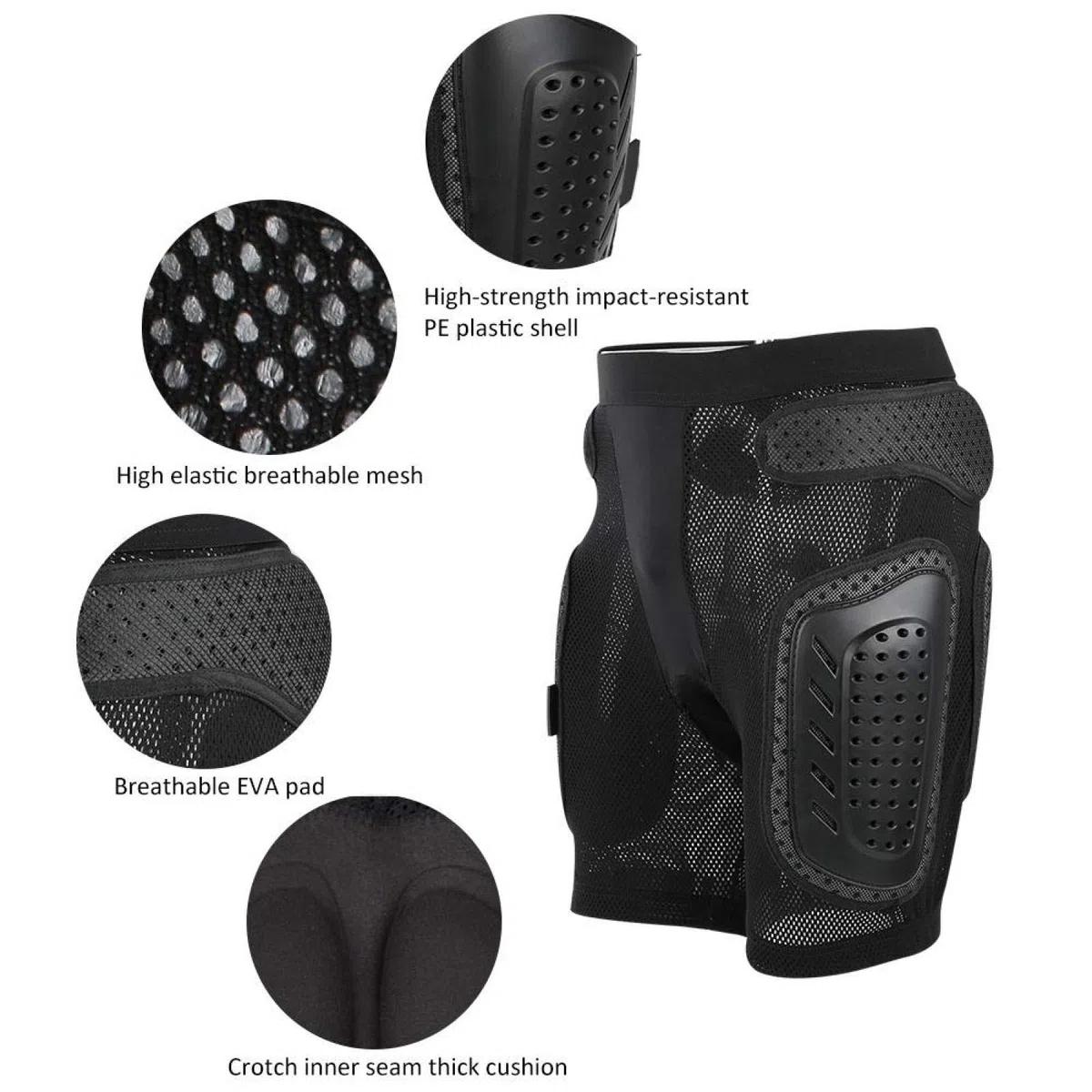 Pantalones Cortos de Ropa Interior para Ciclismo de Bicicleta, Pantalones Cortos Acolchados 3D, Protección para Cadera Y Trasero, Doble Protección para Cadera Protectora, Ciclismo de Coxis(Negro L)