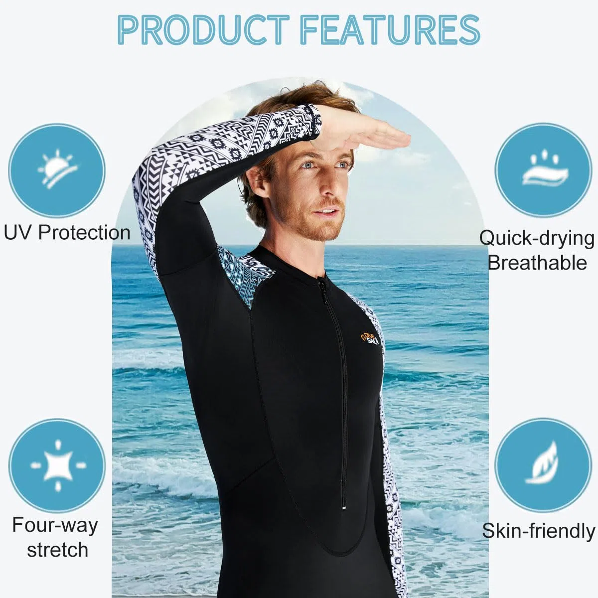Dive Skin - Protector de erupción de cuerpo completo para mujeres y hombres, traje de baño deportivo con cremallera frontal, una pieza para buceo, surf, kayak