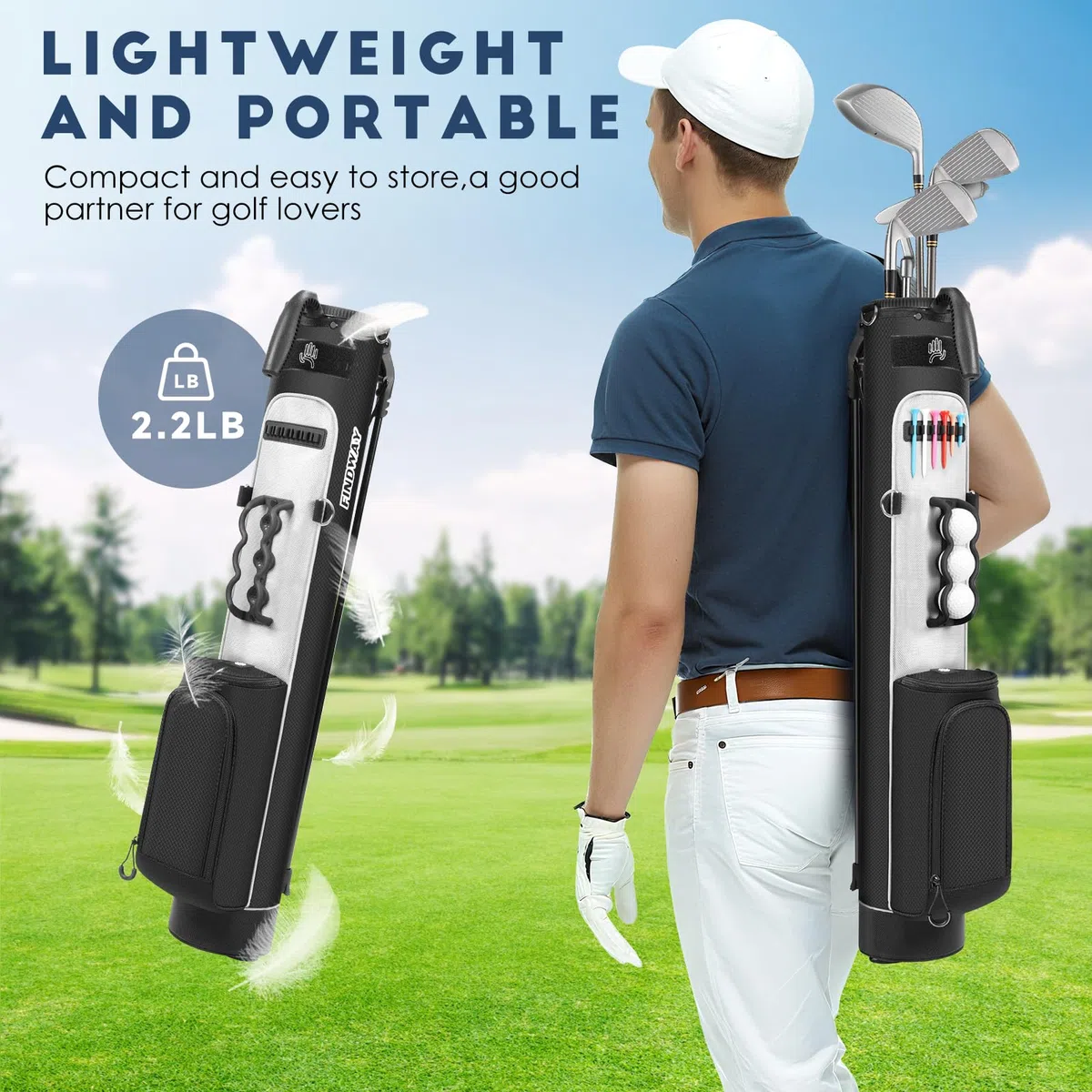 Findway Bolsa de Transporte de Golf con Correas Ajustables para el Hombro, Divisor de 2 vías, 2 Bolsillos, Bolsa de Transporte Ligera para Hombres y Mujeres