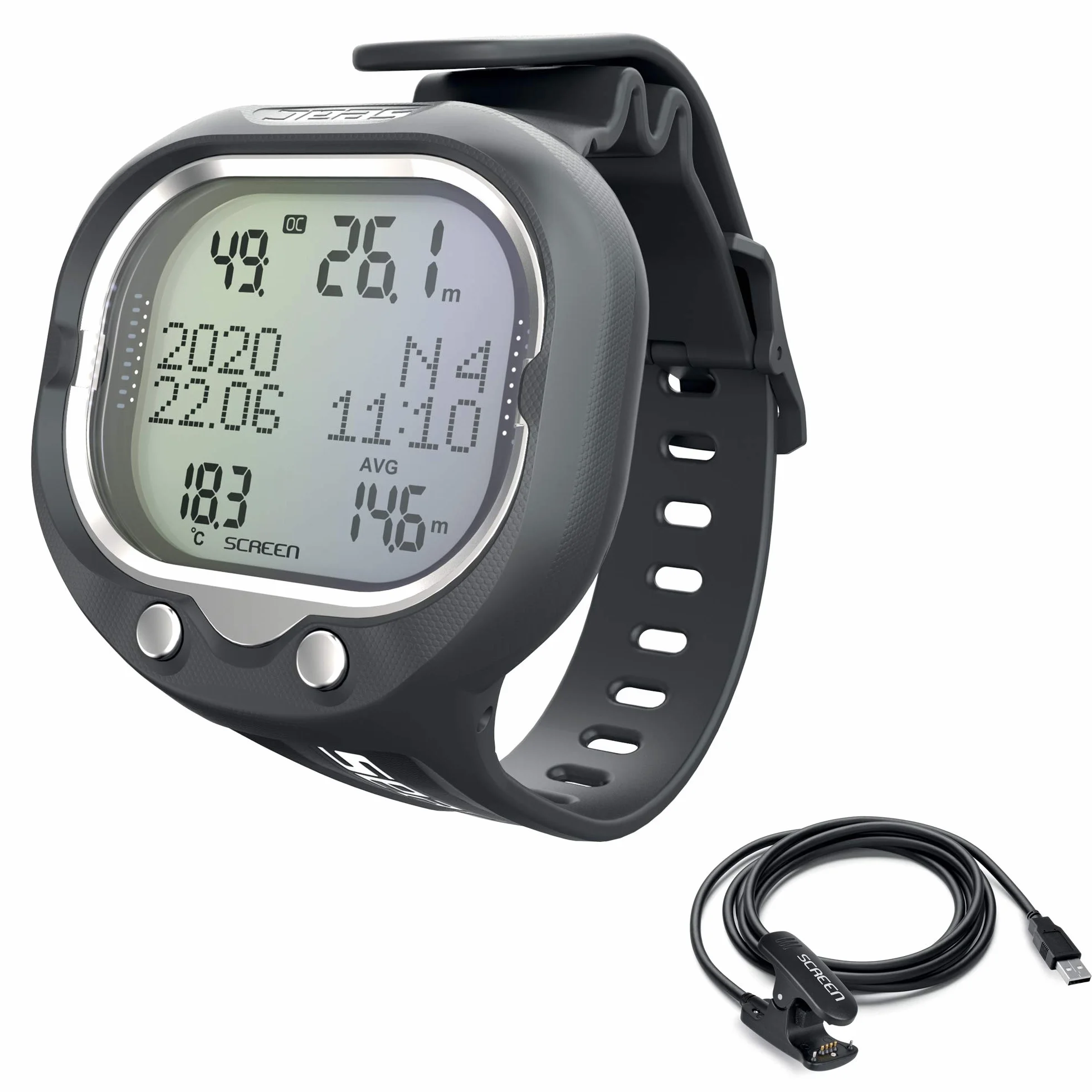 SEAC Screen + USB, Ordenador Submarino de muñeca para Buceo con una o más Mezclas y Freediving