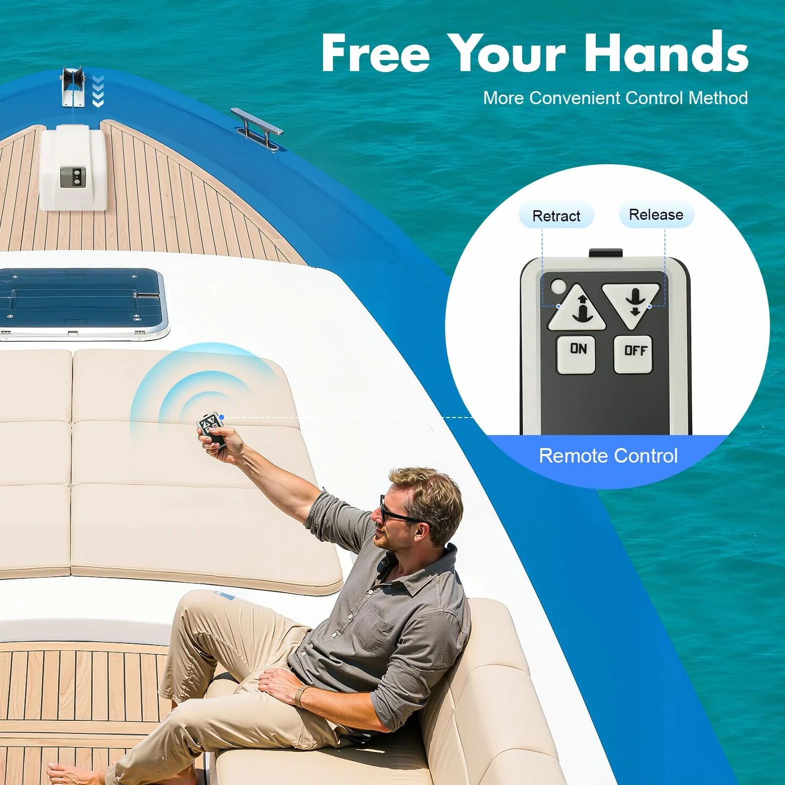 Molinete eléctrico para barco de 45 LBS con mando a distancia y soporte, ancla de agua dulce y salada, longitud de la cuerda de anclaje 30,48 m para barcos de pesca, pequeñas embarcaciones