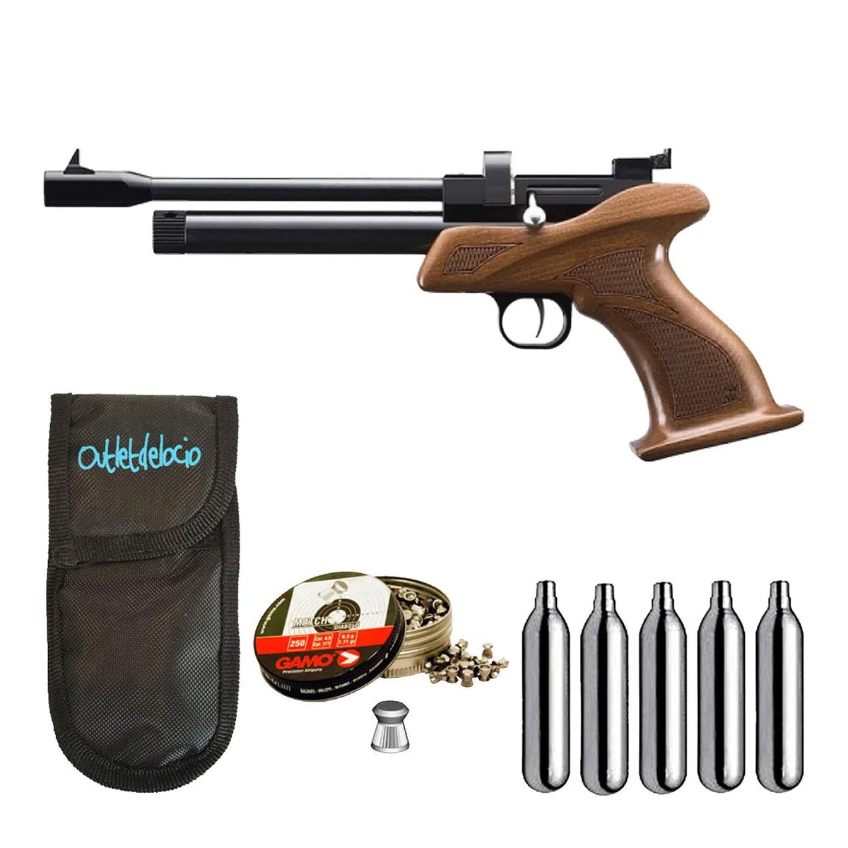 Outletdel ocio Pistola perdigon ZCP1M55 Zasdar CP1 co2 5,5 mm+ Funda Portabombonas + Balines + Bombonas co2. 23054/29318/36580
