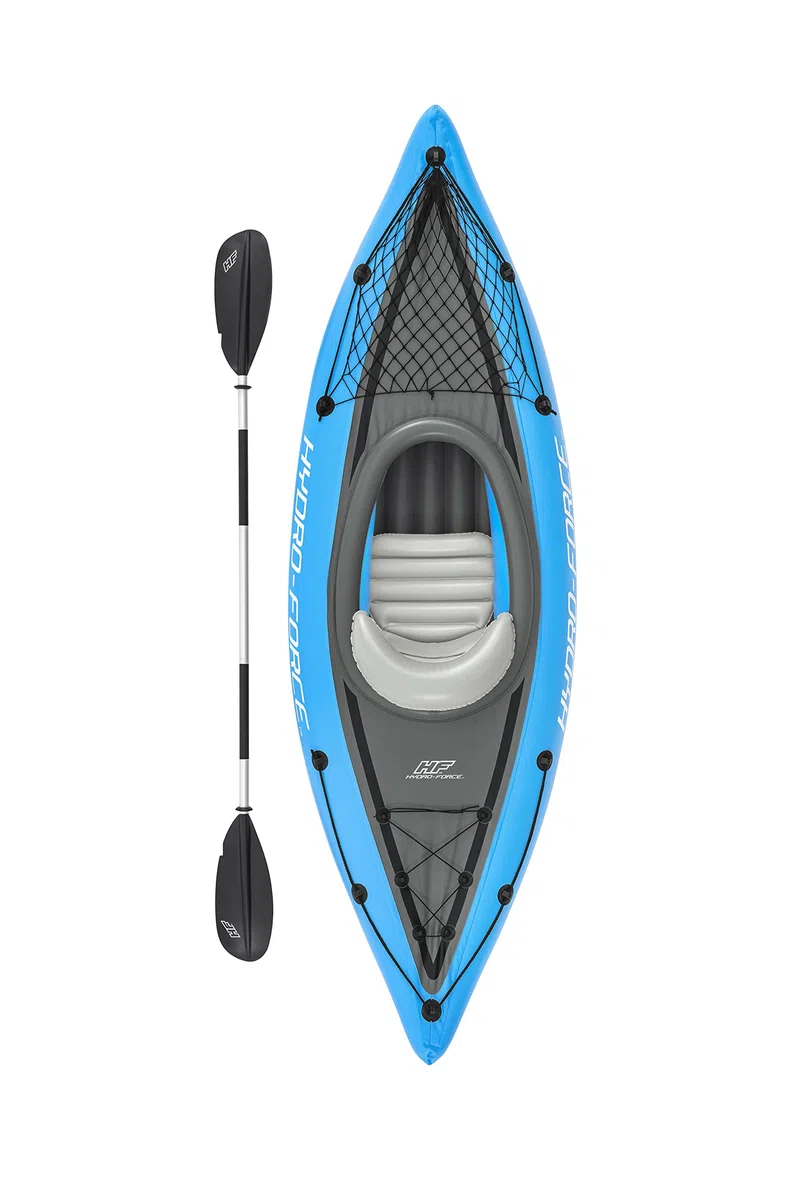 Hydro-Force Cove Champion | 1 Person Inflatable Kayak Set with Hand Pump, Paddles, Carry Bag, Blue