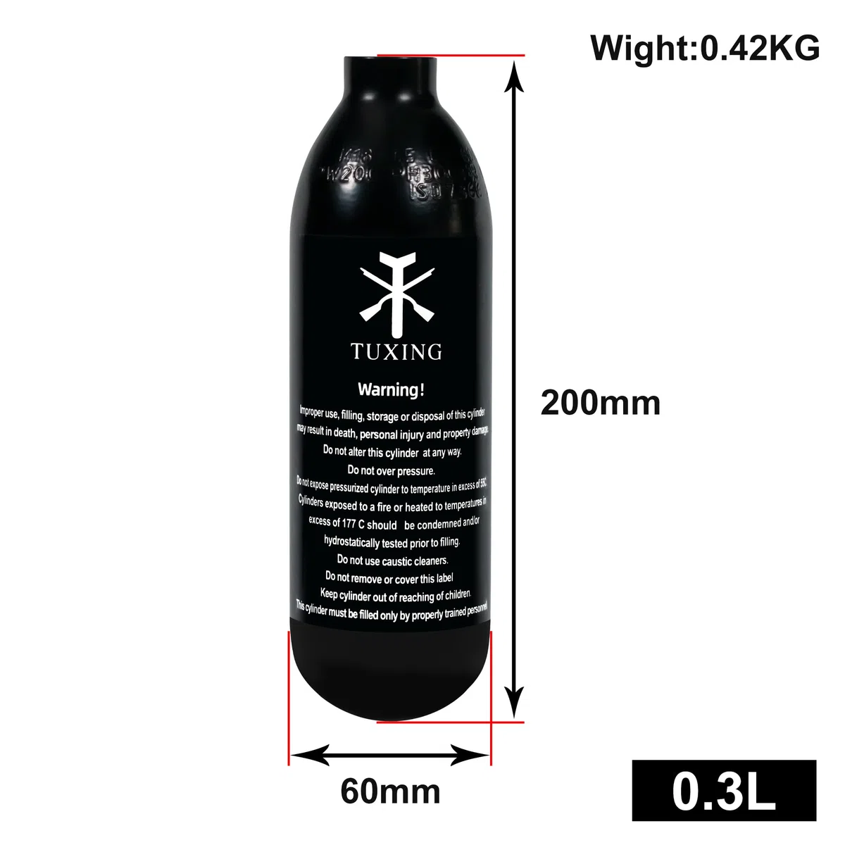 TUXING Tanque de paintball PCP de 3000 psi, 0,3 L, 3000 psi, cilindro de aluminio aprobado por la CE, capacidad de 18 Ci para pistolas de aire Paintball o PCP (botella vacía) M18 x 1,5