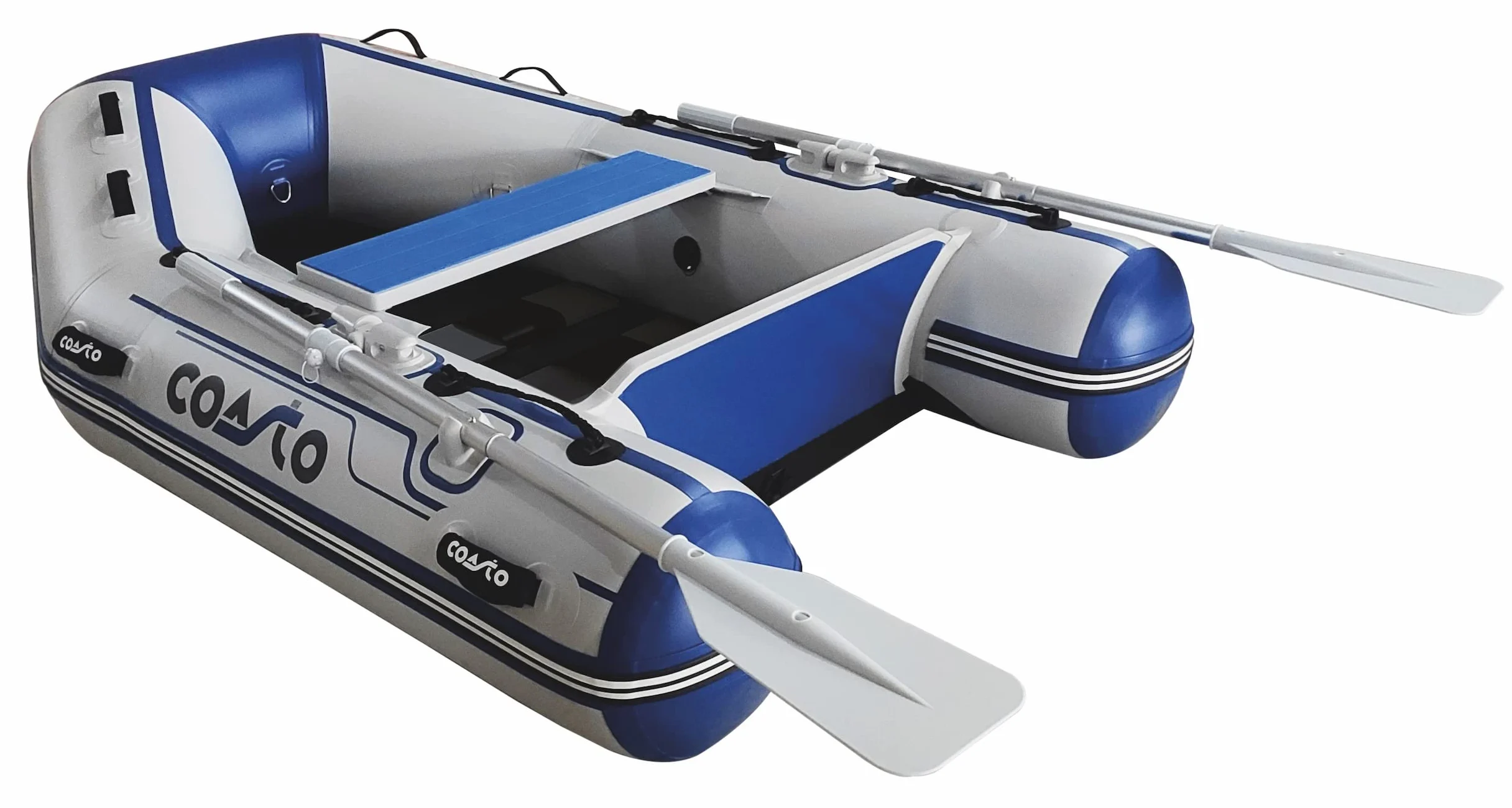Coasto Anexo Slat 230-BT-CSL230C-Barco Inflable Piso Latte Carbono con Pack 2 Pajas, Bomba y Bolsa de Transporte - 3 Places-White BLUE-230x130cm Adulto Unisex, Multicolor, Estándar
