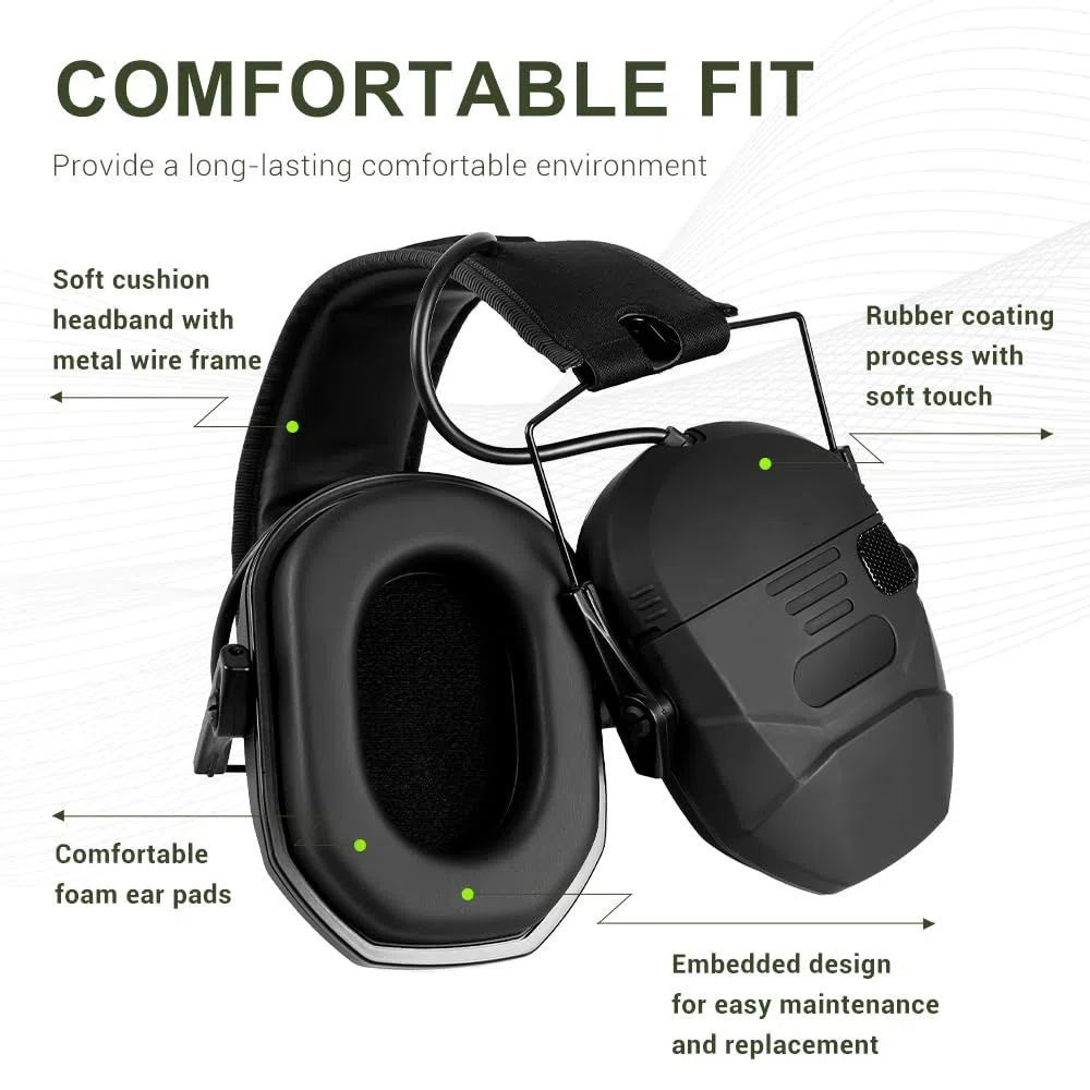 MiOYOOW Orejeras para tiro, protección auditiva NRR de 23 dB, orejeras plegables, orejeras electrónicas con reducción de ruido, auriculares para tiro y caza