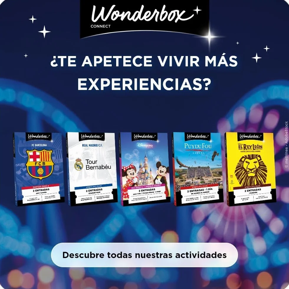 WONDERBOX Connect - Caja Regalo - Multi Madrid Estancia - 1, 2 o 3 entradas para 1 Actividad a Elegir + 1 Noche - Museos, Parques de Atracciones, estadios de fútbol… - Válido Durante 27 Meses