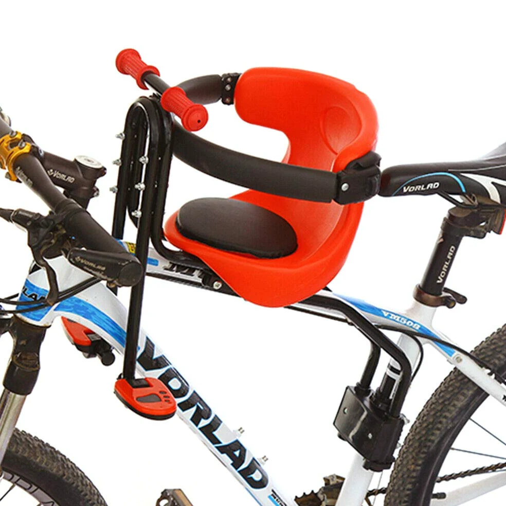 Asiento infantil para bicicleta de montaña, asiento delantero para niños, con asas antideslizantes/reposapiés, carga máxima de 50 kg, adecuado para la mayoría de bicicletas de montaña, fácil montaje