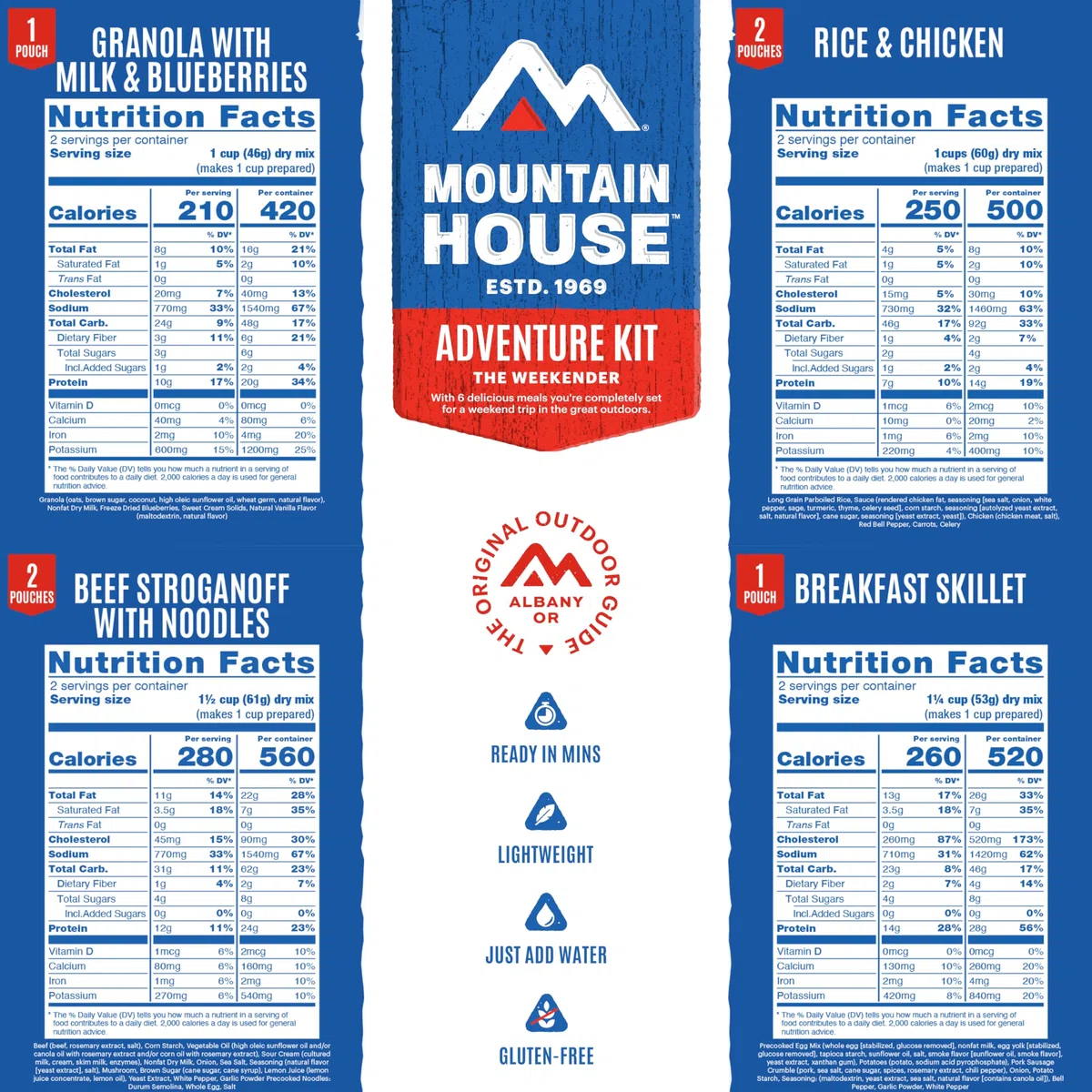 Mountain House Adventure Weekender Kit | Comida liofilizada para acampar y mochileros | 12 porciones