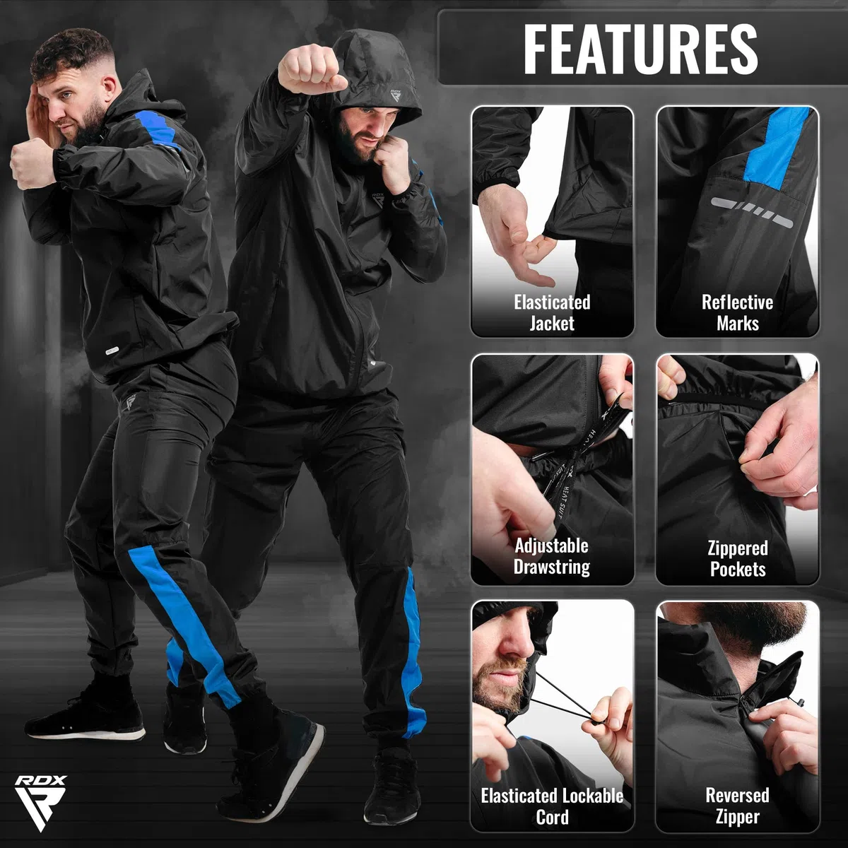 RDX Traje Sauna Mujer Hombre Adelgazante, Reach Oeko Tex 100 Certificado, Sudor Chándal con Capucha, Trajes de Sudoración Deportiva Fitness Boxeo Yoga Running Gimnasio, Conjunto de Pantalón Superior
