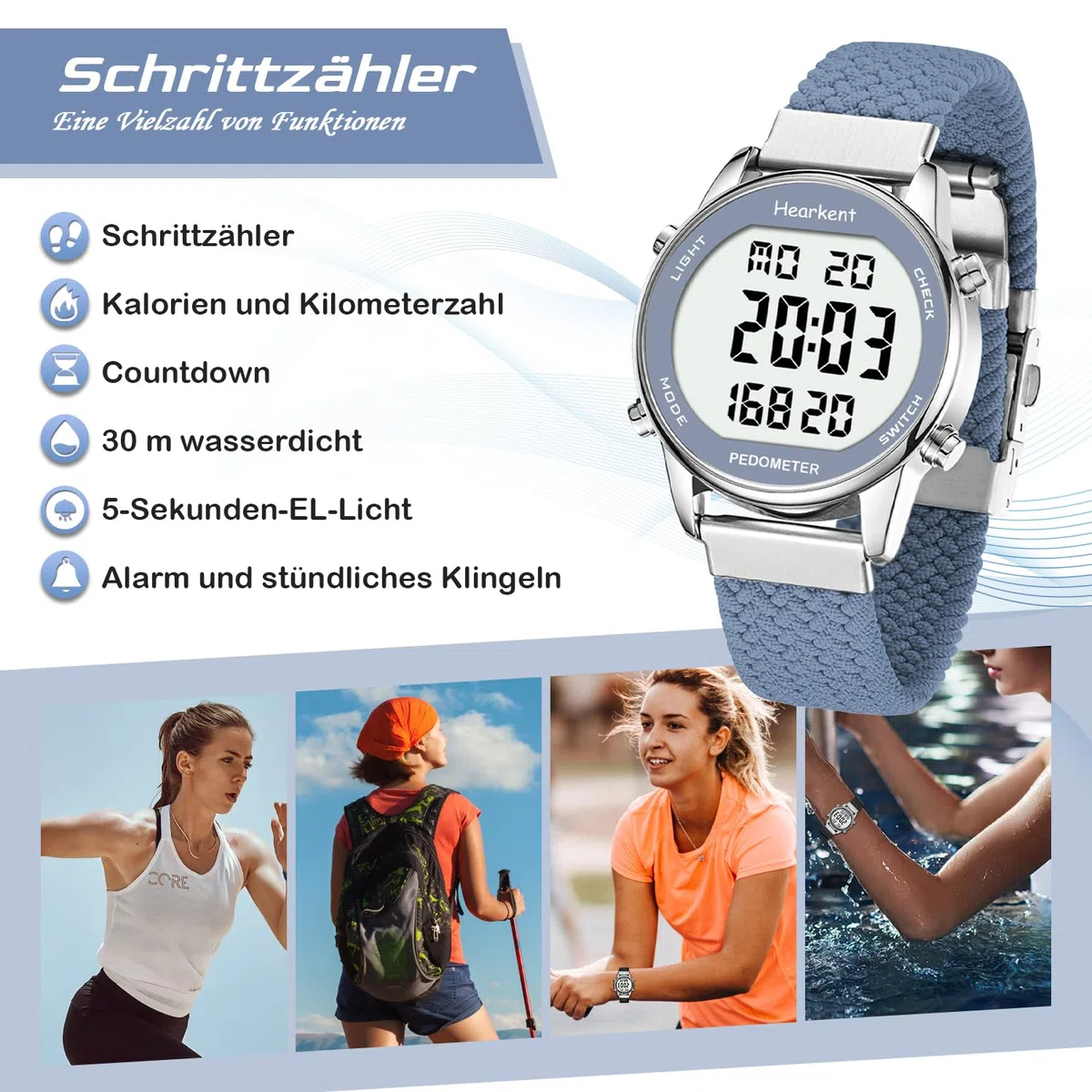 Hearkent Reloj podómetro para mujer, rastreador de fitness, reloj deportivo resistente al agua, contador de calorías, reloj de pulsera con pantalla digital grande, personas mayores, mujeres, ancianos