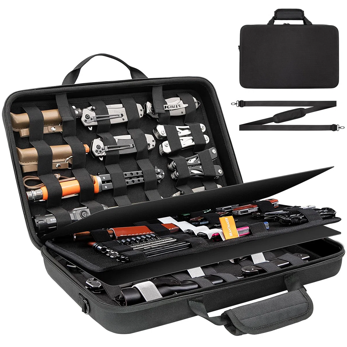 BRANTMAKER Estuche Expositor de Cuchillos para Más de 61 Unidades, con Correa de Hombro Portátil - Almacenamiento de Colección (Solo)