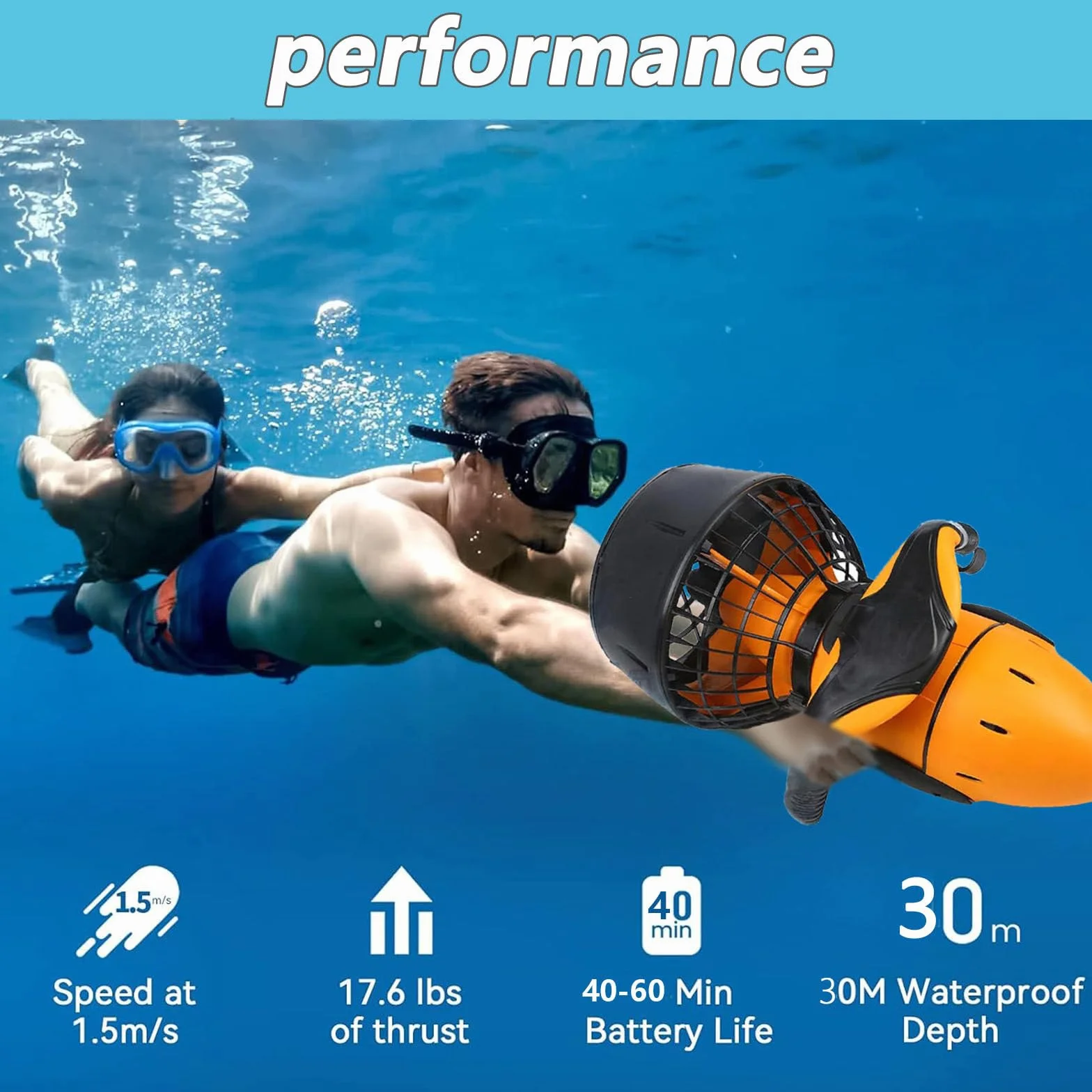 Hélice Subacuática Eléctrica de 300/500W, Scooter Subacuático Eléctrico de Mano Impermeable, Equipo de Buceo de Doble Velocidad Bajo el Agua, Deportes Acuáticos de Alta Seguridad ,500W-2Batteries