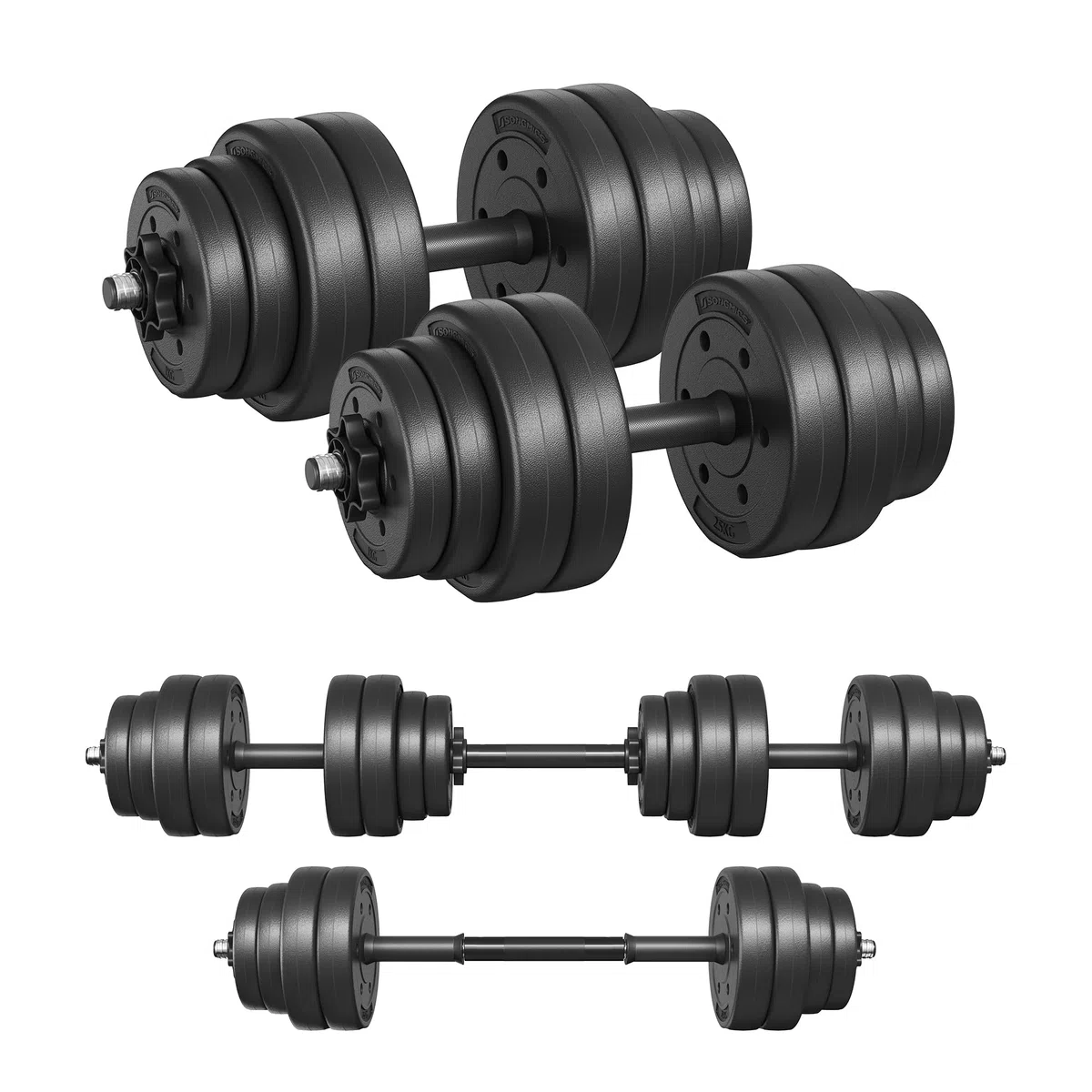 SONGMICS Mancuernas 2 en 1, Juego de Barra Corta, con Tubo de Conexión de Acero, Entrenamiento, Fitness, Levantamiento de Pesas para Casa, Gimnasio
