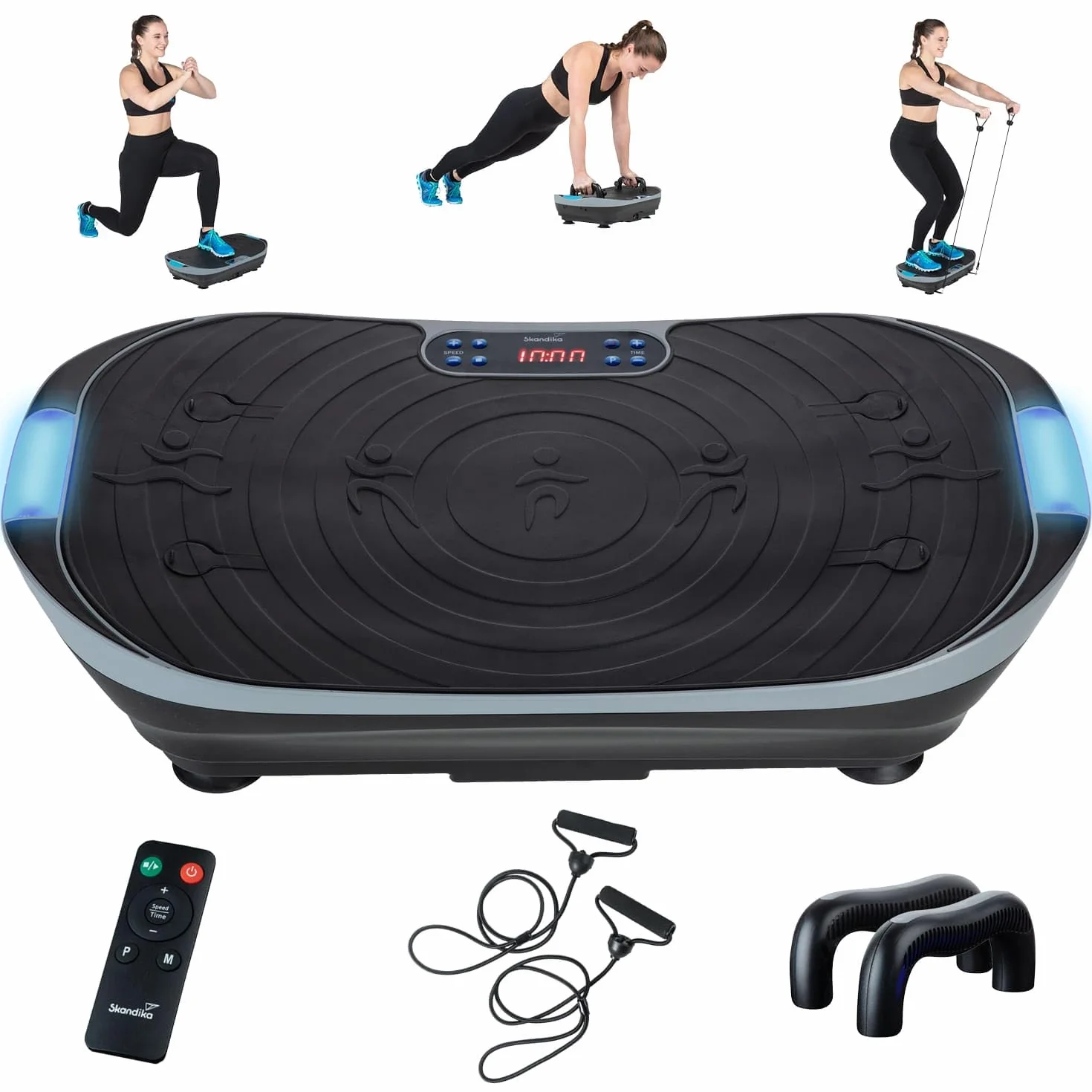 Skandika V2 | Plataforma vibratoria, Asas y Bandas de Entrenamiento, vibración oscilante, diseño Curvo, Motor silencioso, 99 Niveles, Pantalla LCD