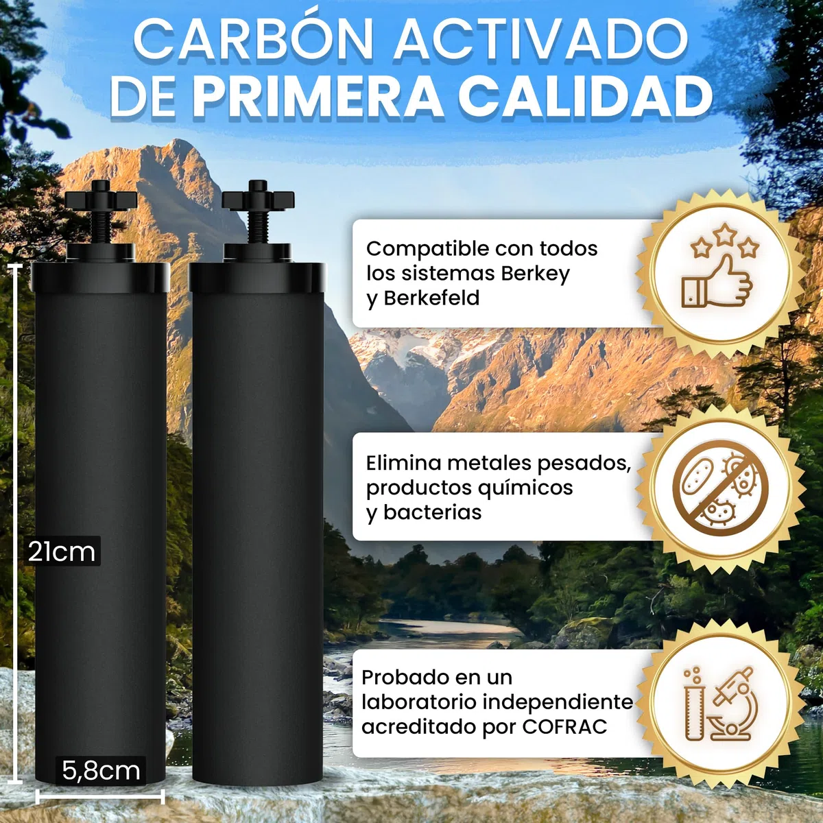 Filtro de Agua por Gravedad Purificador Doméstico Acero Inoxidable Carbón Activo Sistema Filtración Agua Potable Hogar Camping