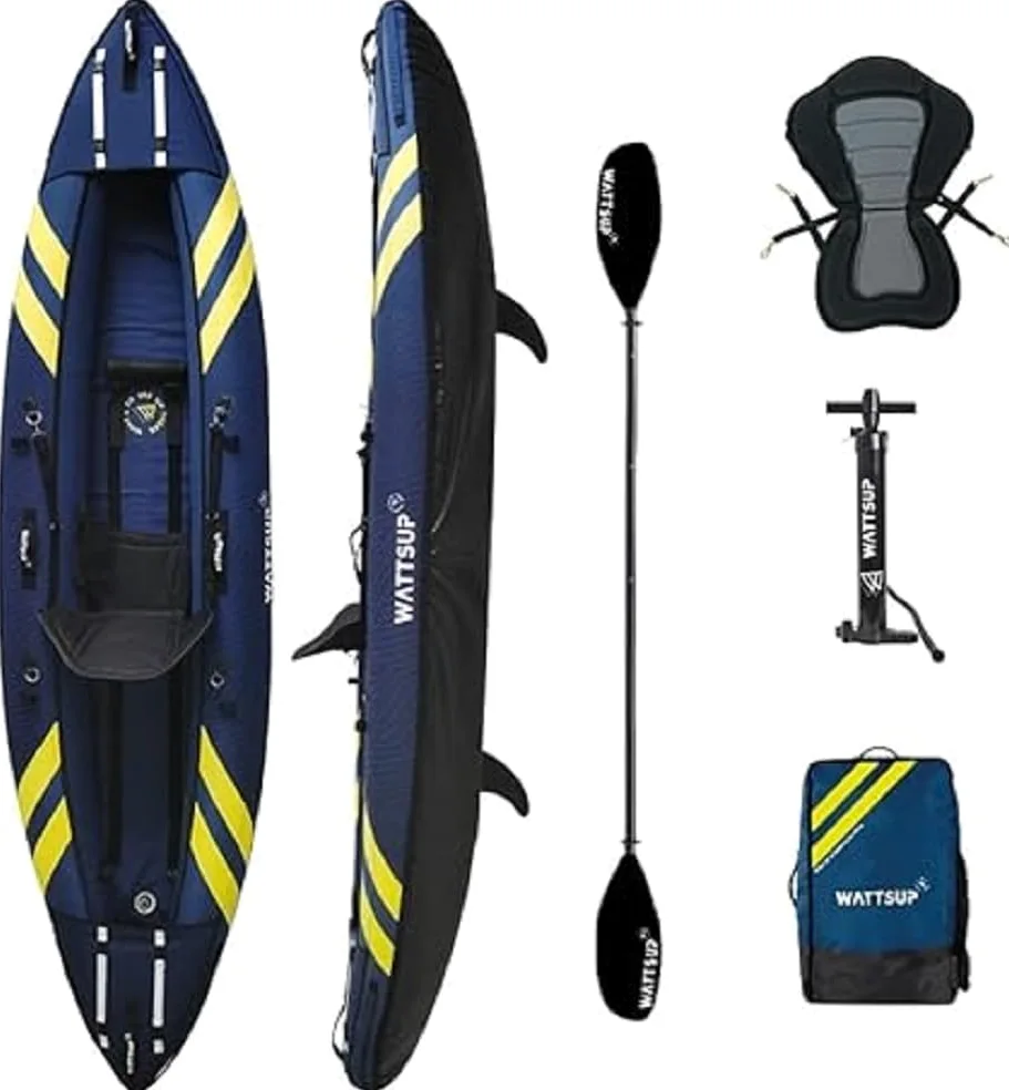 Kayak Inflable Wattsup CRUCIAN 1 Plaza - 340 x 95 cm (11'1"x37") - Carga máxima 180 kg - Paquete Completo de Remo + Bolsa + Asiento + Bomba