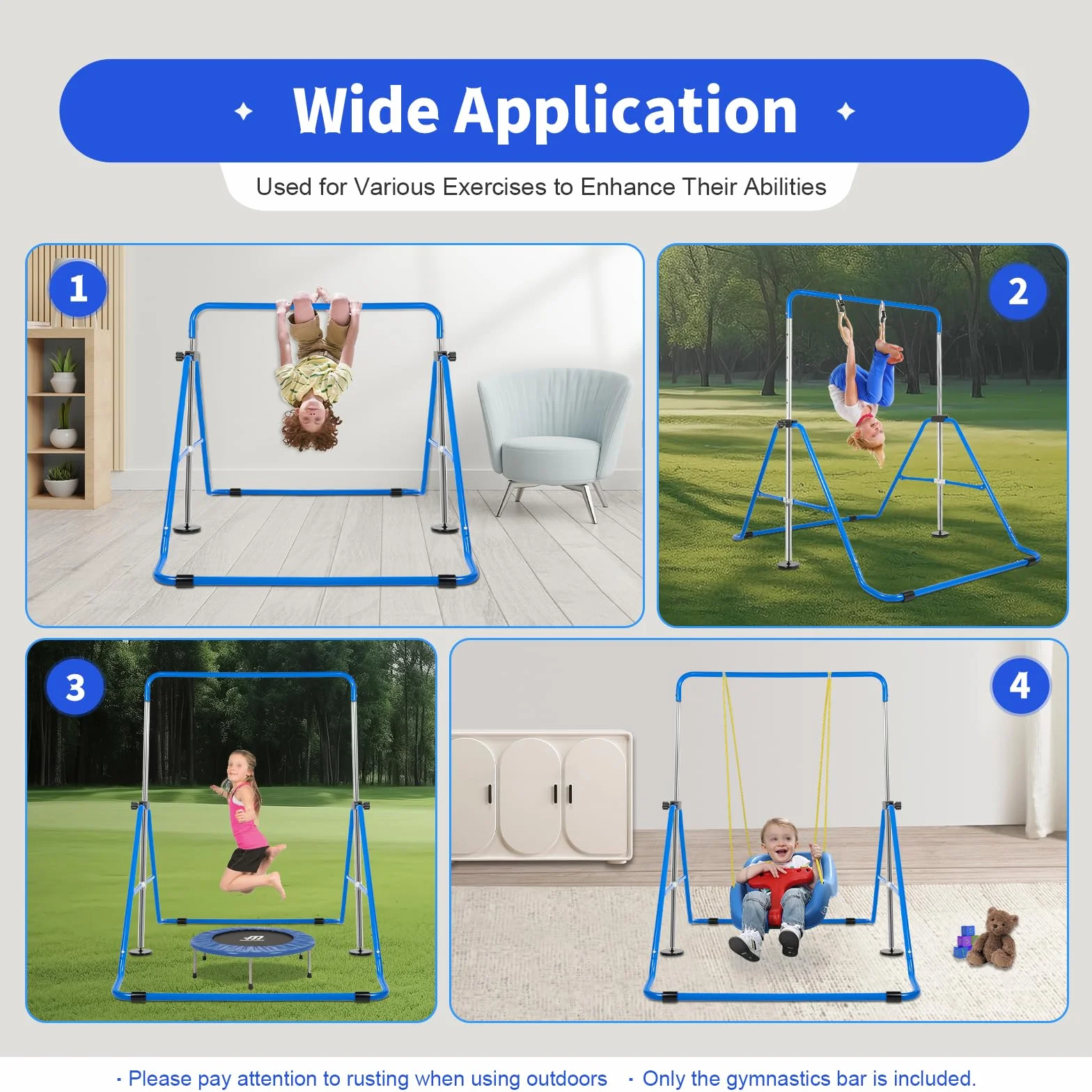 Turnreck Gimnasia Niños Altura Ajustable Jardín Barra de Entrenamiento Horizontal Bar Barra de Gimnasia Barra de Gimnasia para Interior y Exterior, Capacidad de Carga de 150 kg