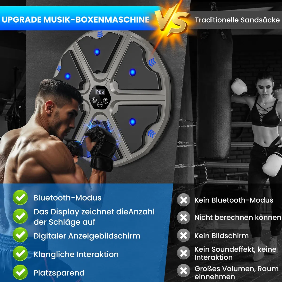 Music Boxing Machine, LED Electronic Music Boxing Machine con guantes de boxeo, 9 modos de velocidad y modo de conteo compatible con Bluetooth, regalo para adultos y niños