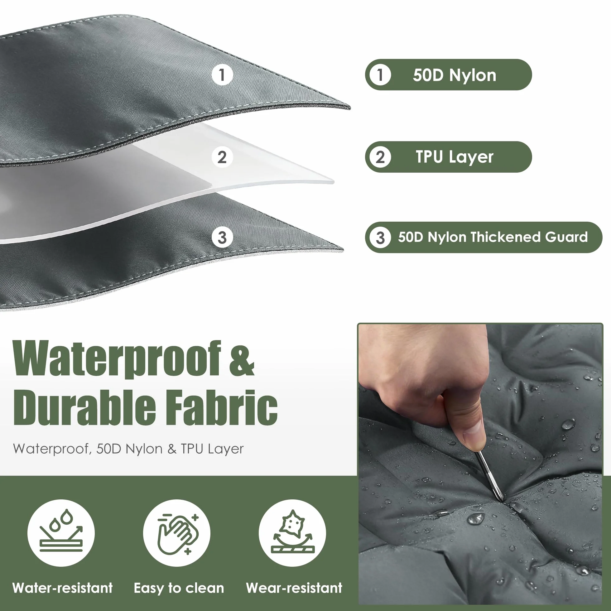ROPODA Alfombrilla de camping, colchón ultraligero doble con, bomba de pie integrada, cama de camping impermeable doble con bolsa de transporte para senderismo (Gris)