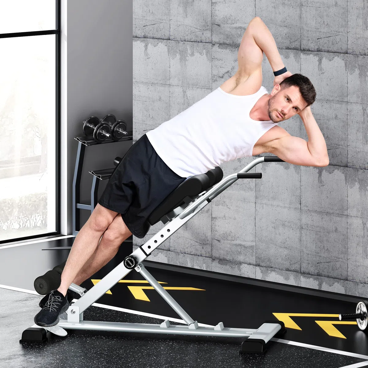 SogesPower Banco de Hyperextensión,Sillas Romanas Banco Romano, Máquina de Extensiones Lumbares, Máquina de Hyperextensión Ajustable y Plegable para Gimnasio en Casa