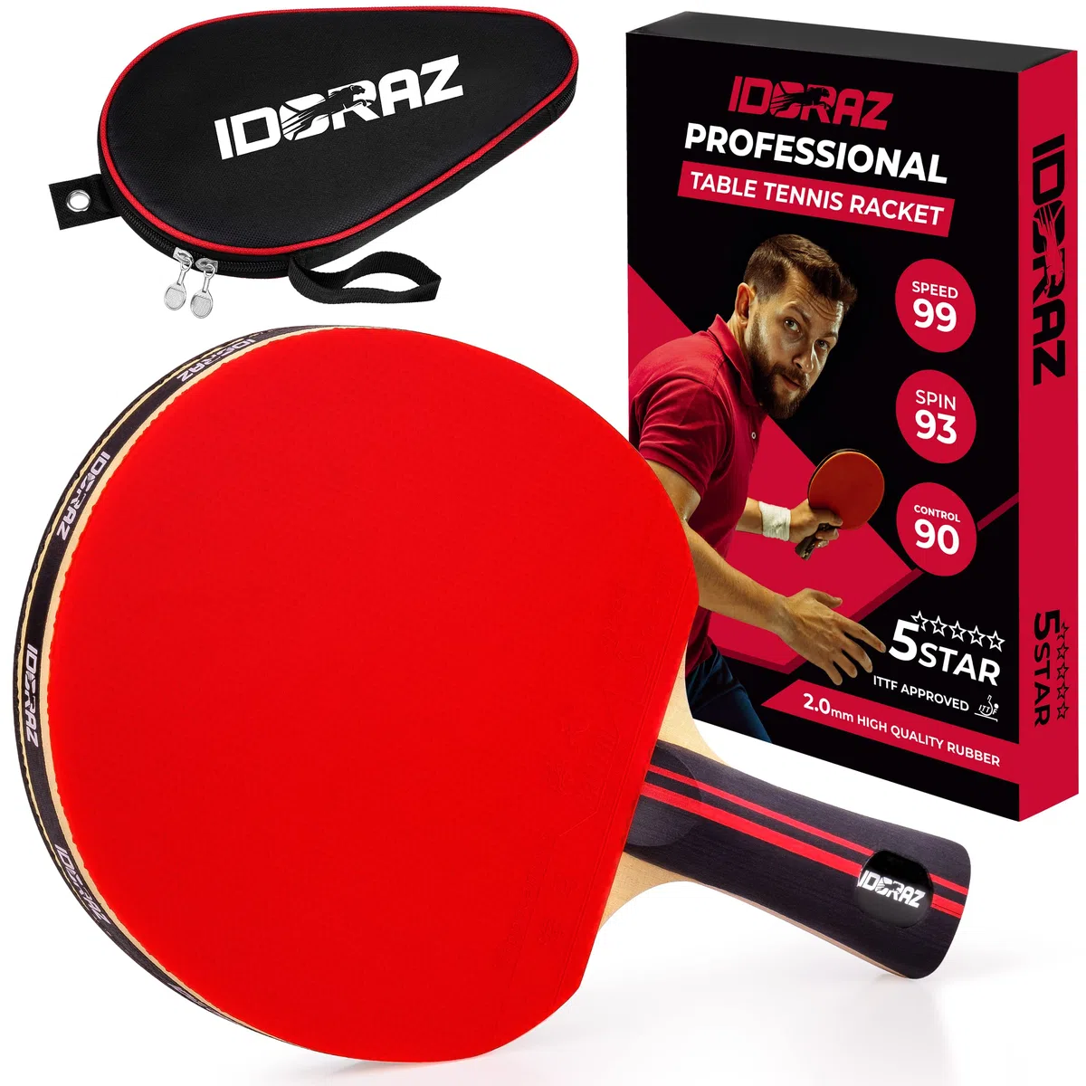 Raqueta Profesional de Ping Pong, Raqueta de Tenis de Mesa con Funda de Transporte, Goma aprobada por la ITTF para Jugar en torneos, la Mejor Paleta de Tenis de Mesa