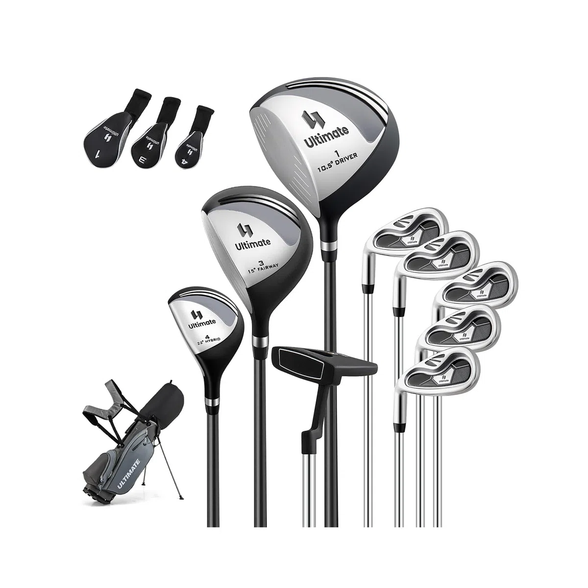 GOPLUS Juego de Golf Completo para Hombre, Juego de Palos de Golf Portátil para Zurdos con Correa de Hombro y Asa, Driver #1, Fairway #3, Híbrido #4, 5 Palos de Hierro y un Putter