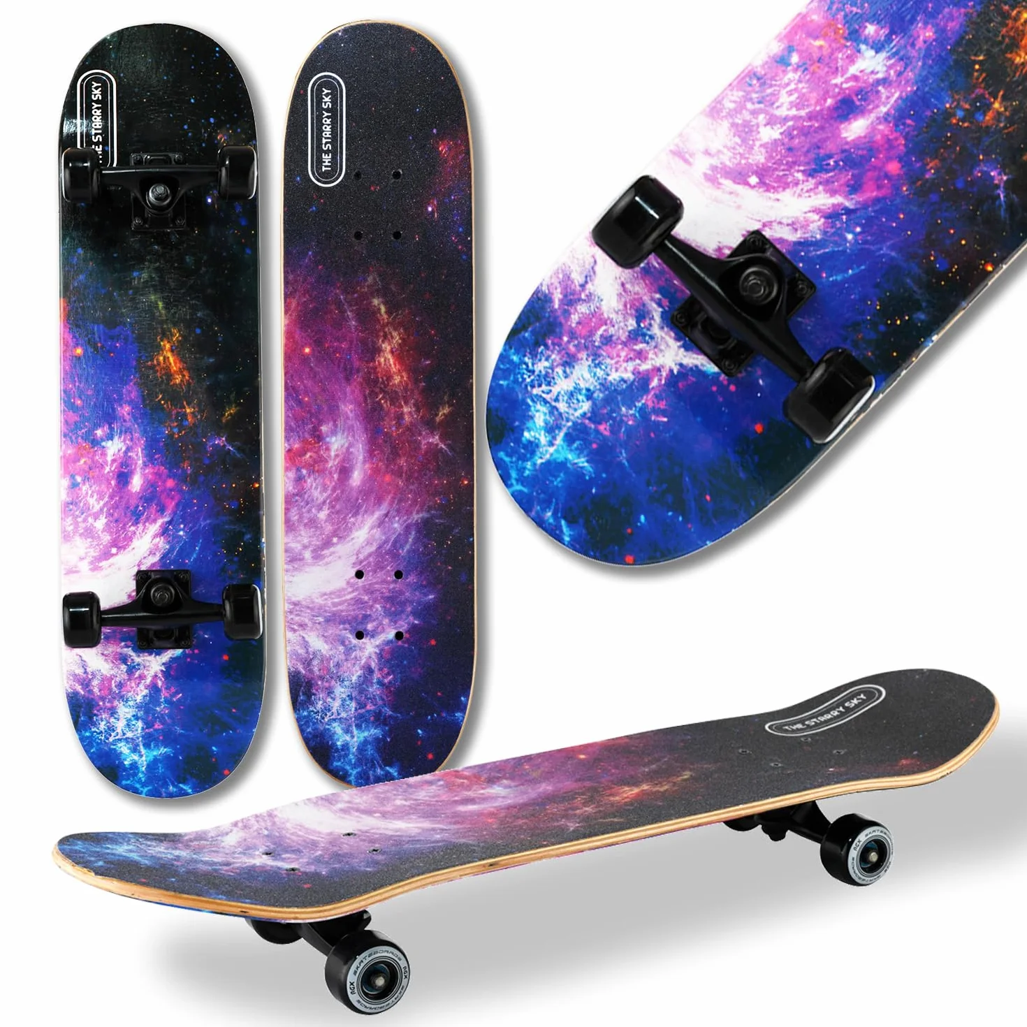WeLLIFE Monopatín completo para principiantes – Serie RGX de madera de 80 x 20 cm, 9 capas de arce cóncavo Double Kick, rodamientos ABEC-7, dibujo sobre Grip Tape – Apto para niños, jóvenes y adultos