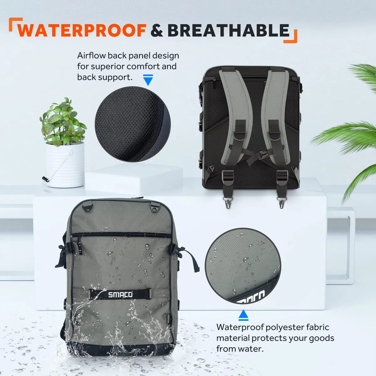 SMACO Mochila de buceo con bolsa pequeña desmontable, mochila de viaje para buceo, bolsa de buceo en seco para mini botellas de buceo, máscara de buceo, snorkel, aletas y más, gris, Portátil