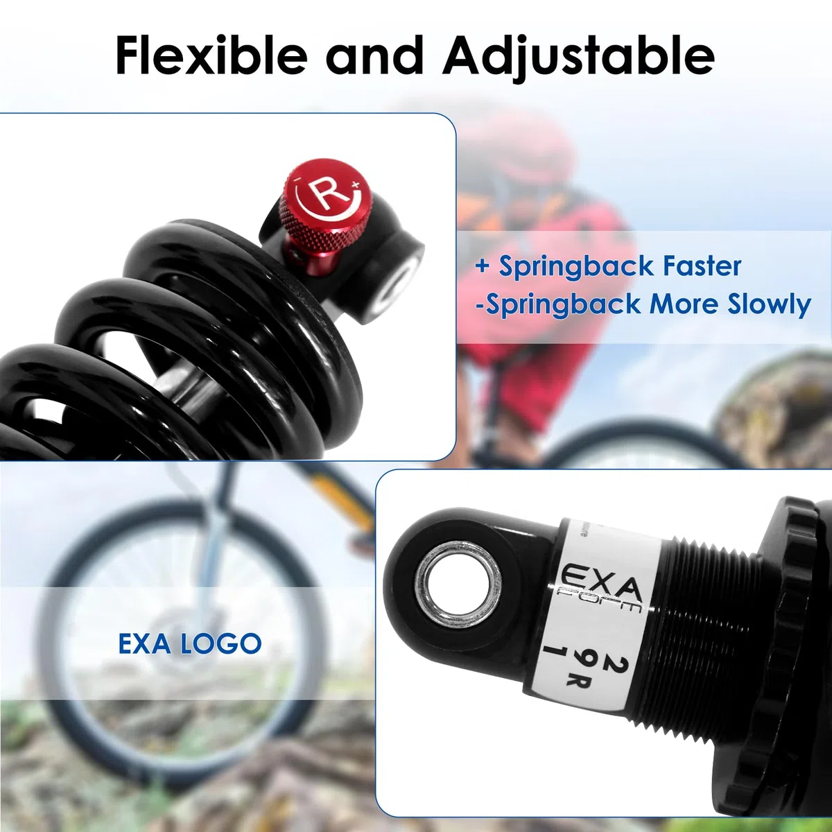 Amortiguador ajustable amortiguador trasero hidráulico para bicicleta MTB/E/Scoters 125 mm/150 mm/165 mm/190 mm, 550 libras/1000 libras/1500 libras (190 mm, 1500 lbS)