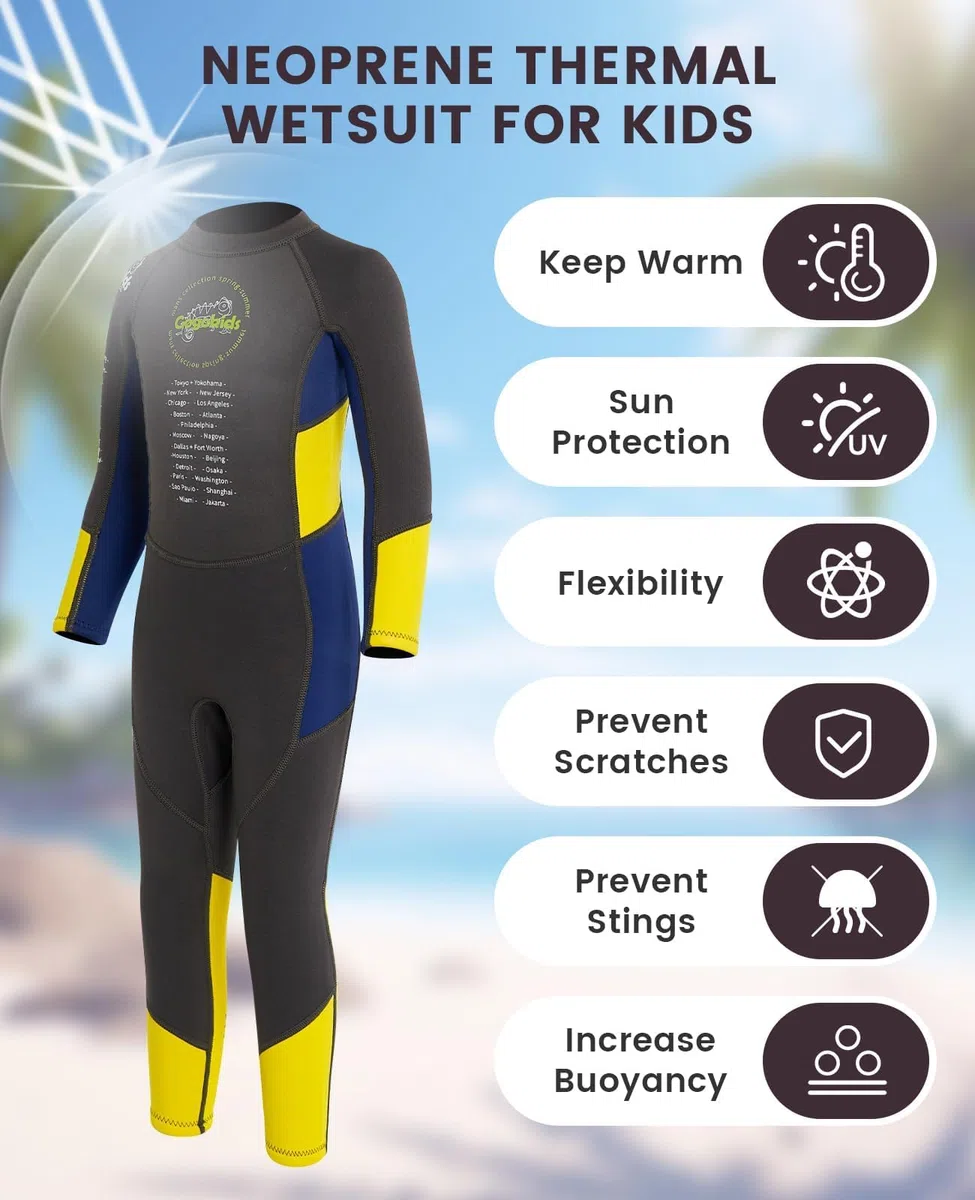 Gogokids Traje De Neopreno para Niños, 2.5MM Traje De Completo De Una Pieza Traje De Baño Térmico Cálido Grueso Traje De Buceo con Protección Solar UV 50+ para Nadar