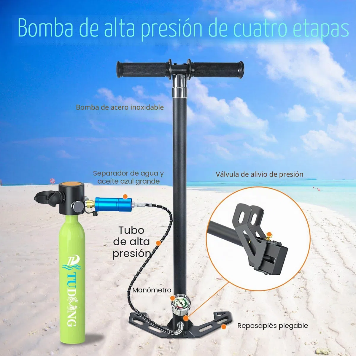 TUDIVING-Juego de Tanque de Buceo de 0,5 L, minicilindro de oxígeno con máscara de Snorkel de Cara Completa, Kit de Buceo de Viaje portátil for Viajes Nadar Rescate