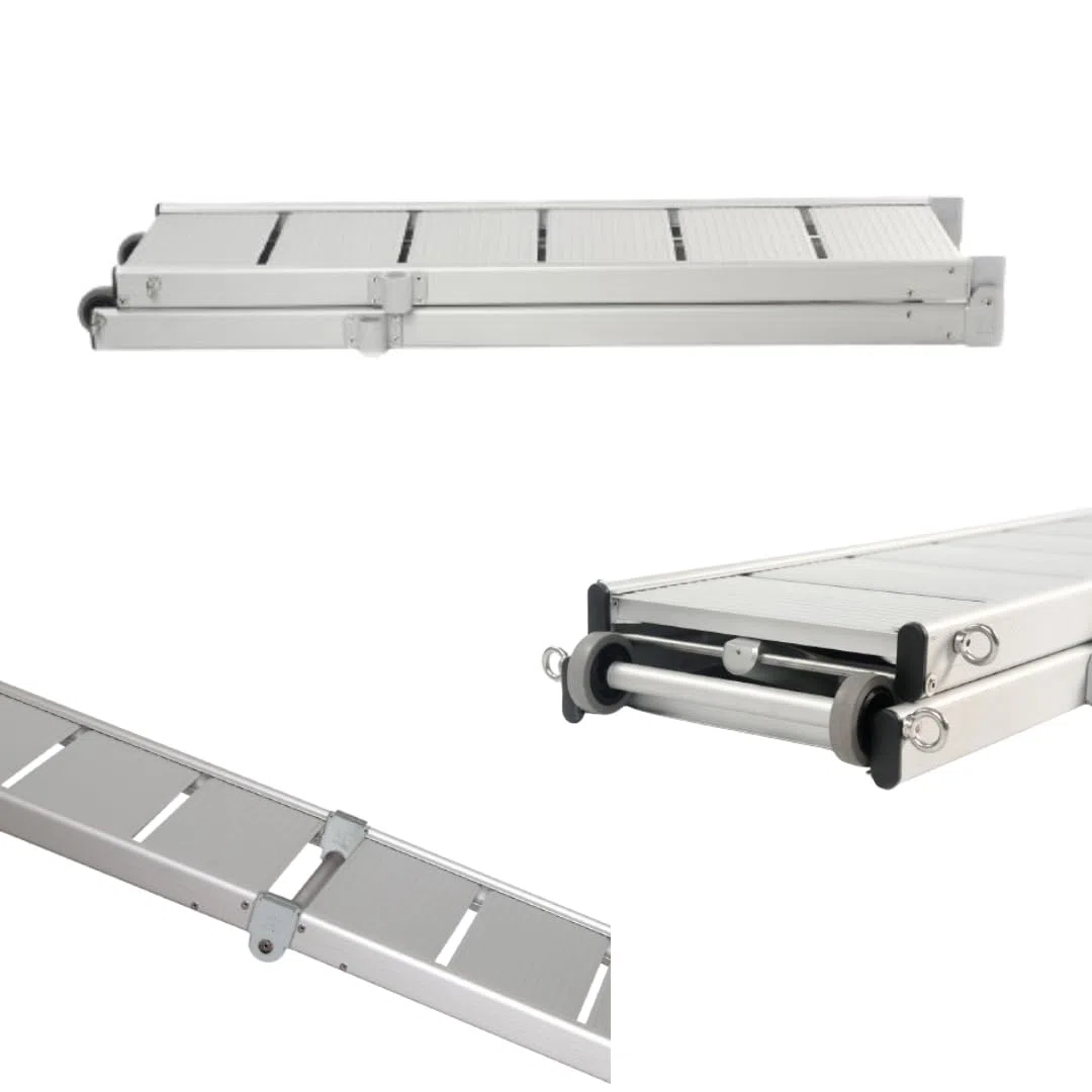 Pasarela de Aluminio para Barco, 2 Metros de Longitud, Plegable en Dos tramos, Ligera y Resistente con Ruedas. BP