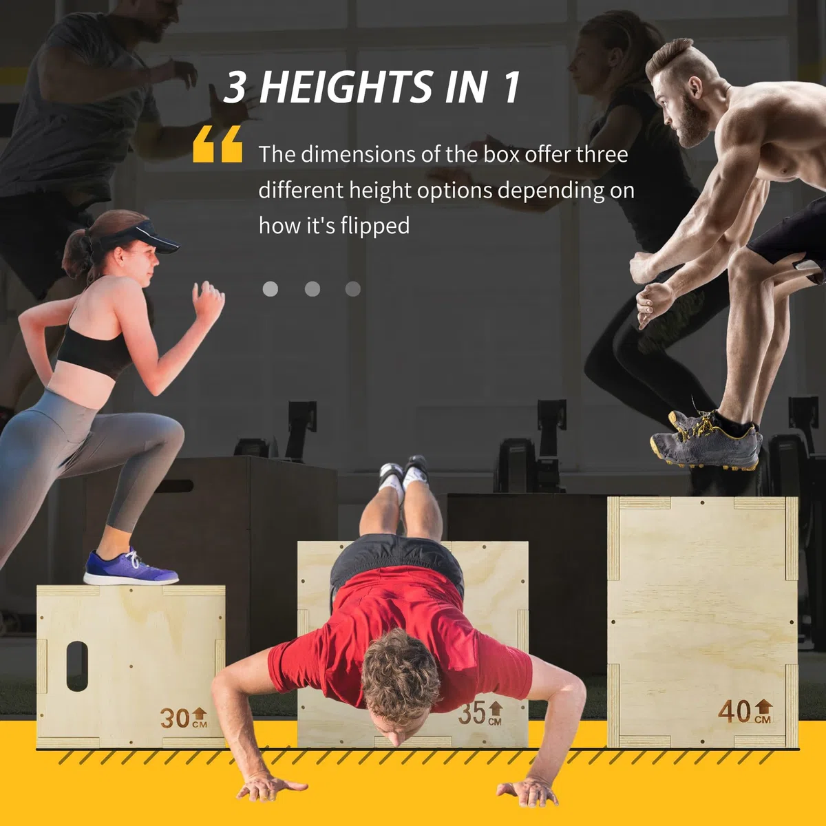 HOMCOM Box Jump pliométrica 3 en 1 - Aparato para saltar, musculación, fitness y crossfit plyobox para caja de entrenamiento de madera