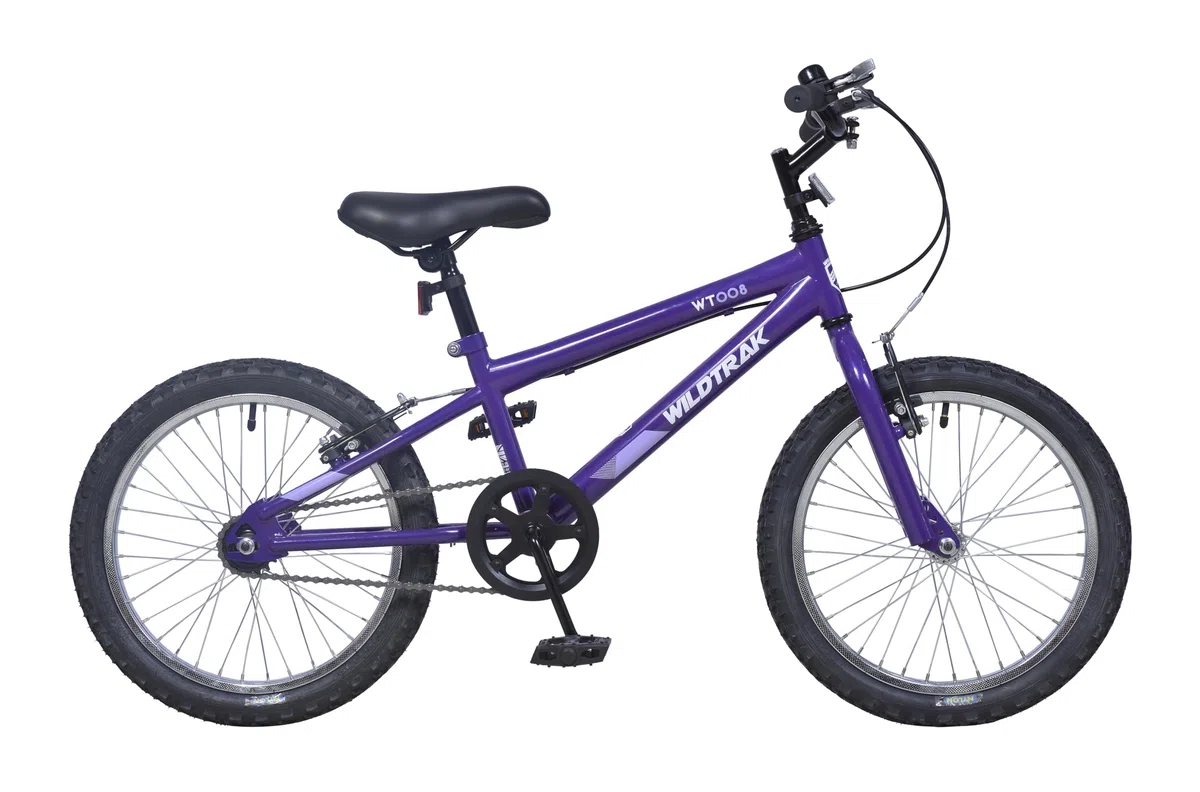 Wildtrak - Bicicleta de 18 pulgadas para niños de 6 a 8 años con frenos ajustables - Morada