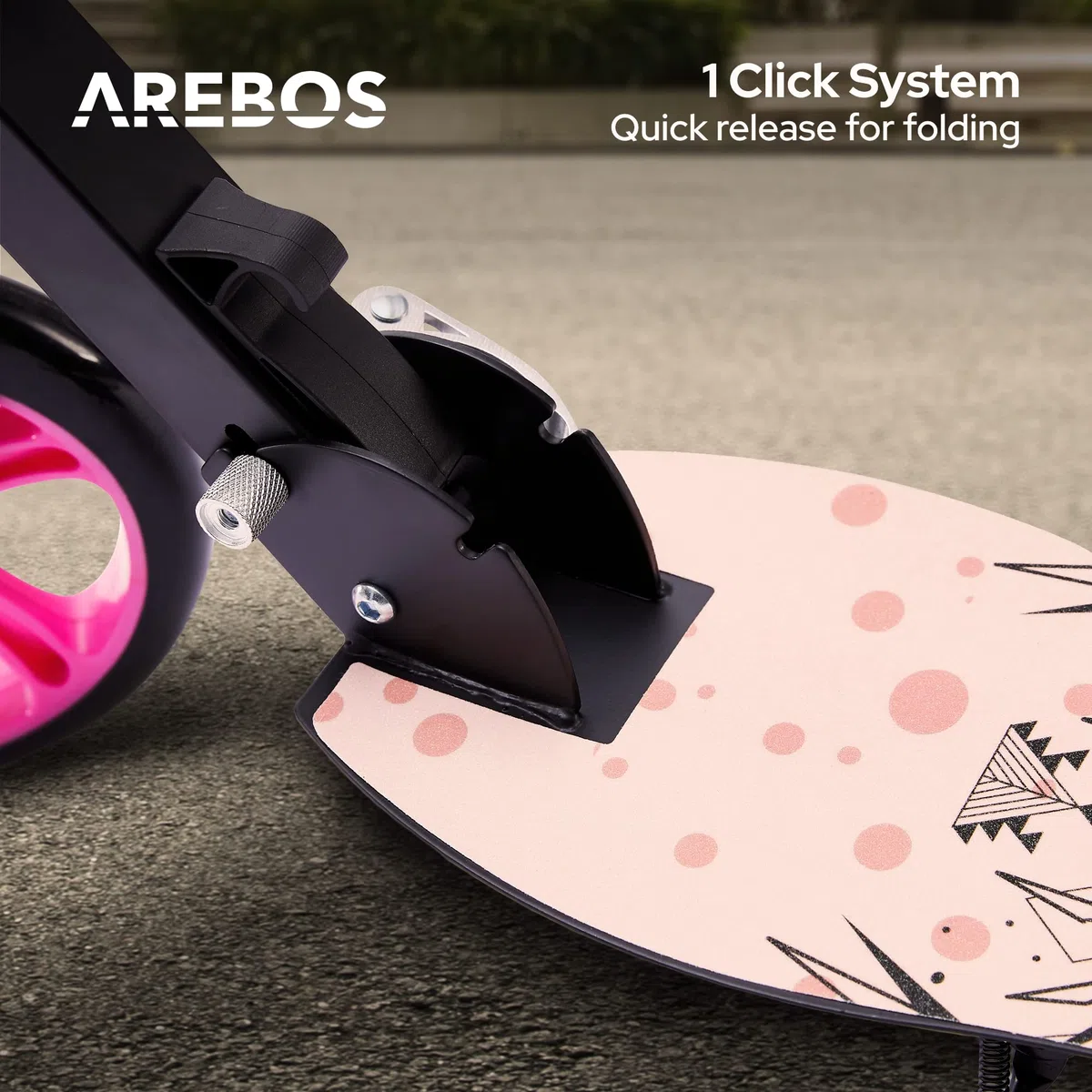 Arebos Patinete | ruedas XXL | correa de transporte | superficie antideslizante | altura ajustable | freno de pedal | máx. 100 kg