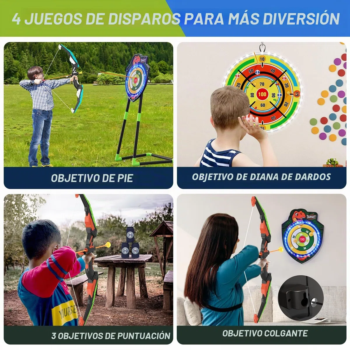 HYES 2 Pack Arco y Flechas con 29" Glow Dart Board, LED Iluminar el Dinosaurio Tiro con Arco con Flechas de Succión, Objetivo de Resplandor, Regalos Juguete para Niños Niñas Interior y Exterior