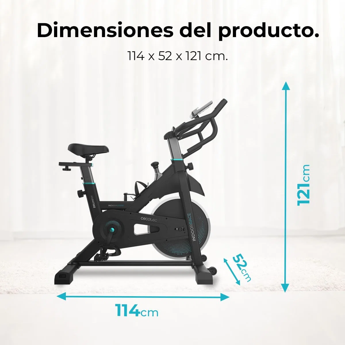Cecotec Bicicleta Estática Indoor con Volante de Inercia de 16 a 25 Kg DrumFit Indoor 20000 Race. Pulsómetro, Pantalla LCD, Soporte Dispositivos y Botella, Manillar Deportivo, Ruedas, Sillín Ajustable