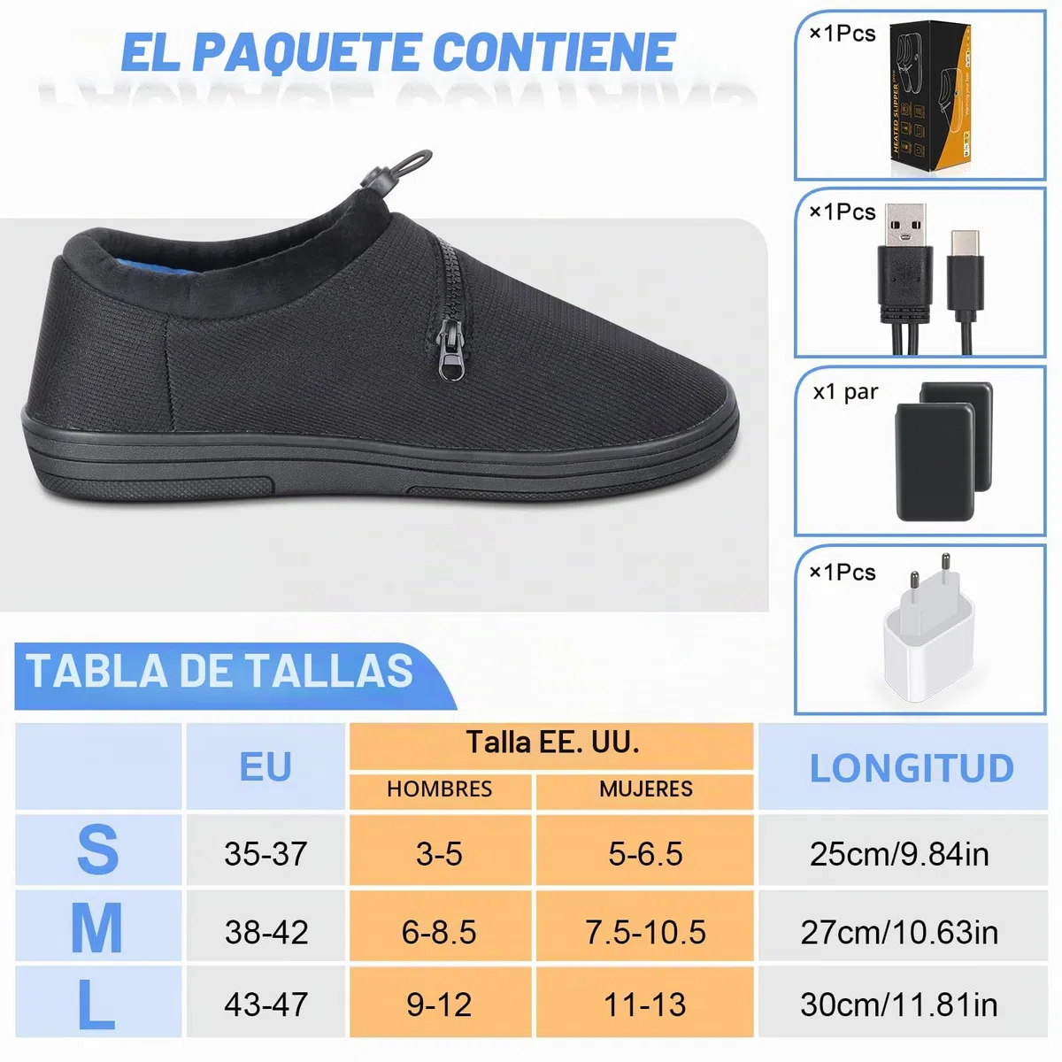 Amiable Zapatillas con Calefacción, Calentador de Pies con Batería de 7,4 V y 3000 mAh, Zapatillas Eléctricas con 4 Nivel, Función Antitacto, Zapatos calefactados para Mantener los