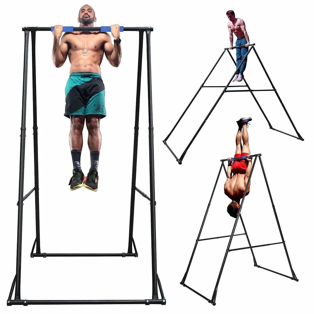 Barra de dominadas alta y plegable. Maquina de dominadas estable para el suelo en casa, interior y exterior. Gym fitness pull up bar station ajustable. Aparatos de gimnasio duraderos para ejercicios