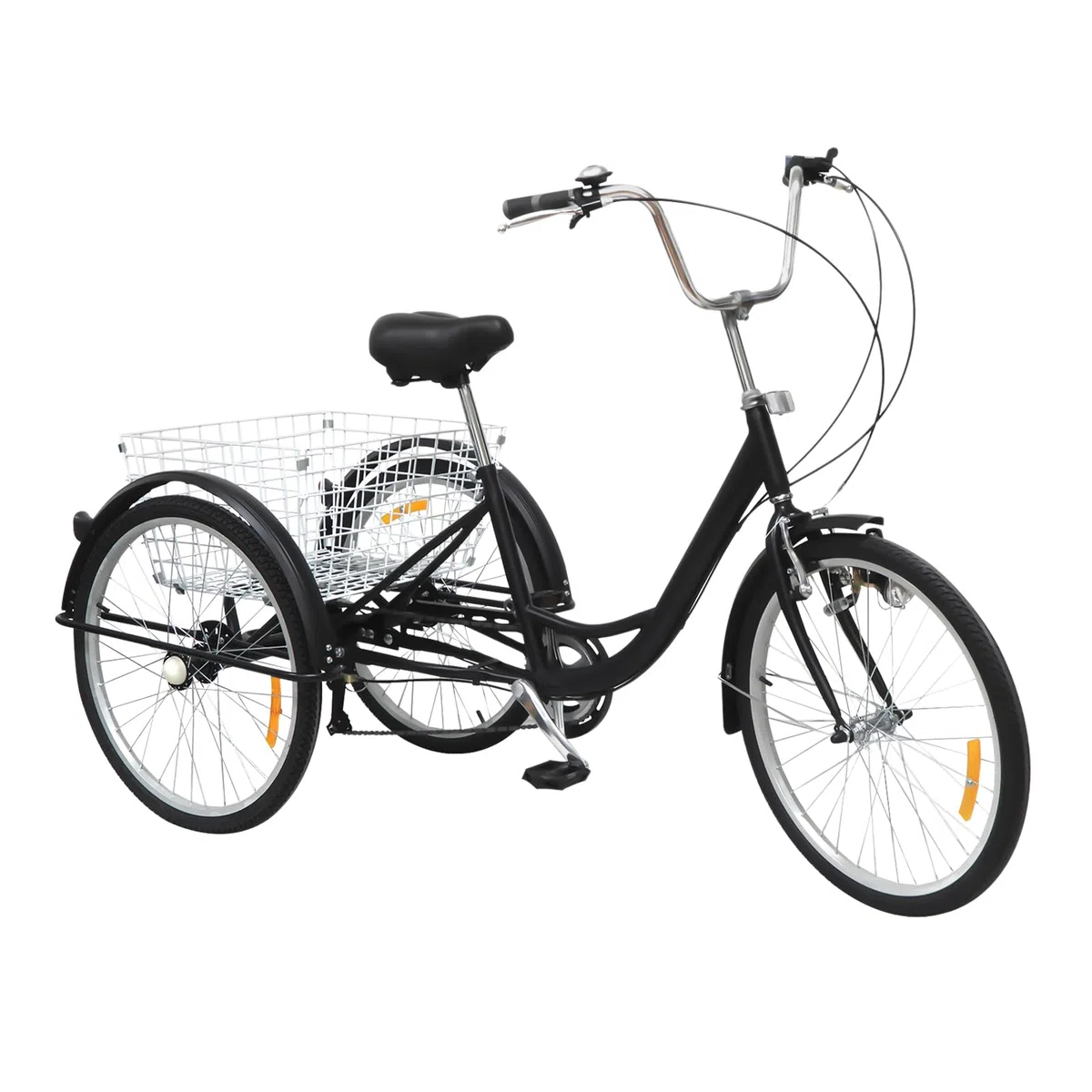 Triciclo adulto 24 pulgadas 3 ruedas 6 velocidad bicicleta triciclo cruiser con cesta y luces para montar a caballo, picnic, ir de compras o hacer otras actividades al aire libre, negro,