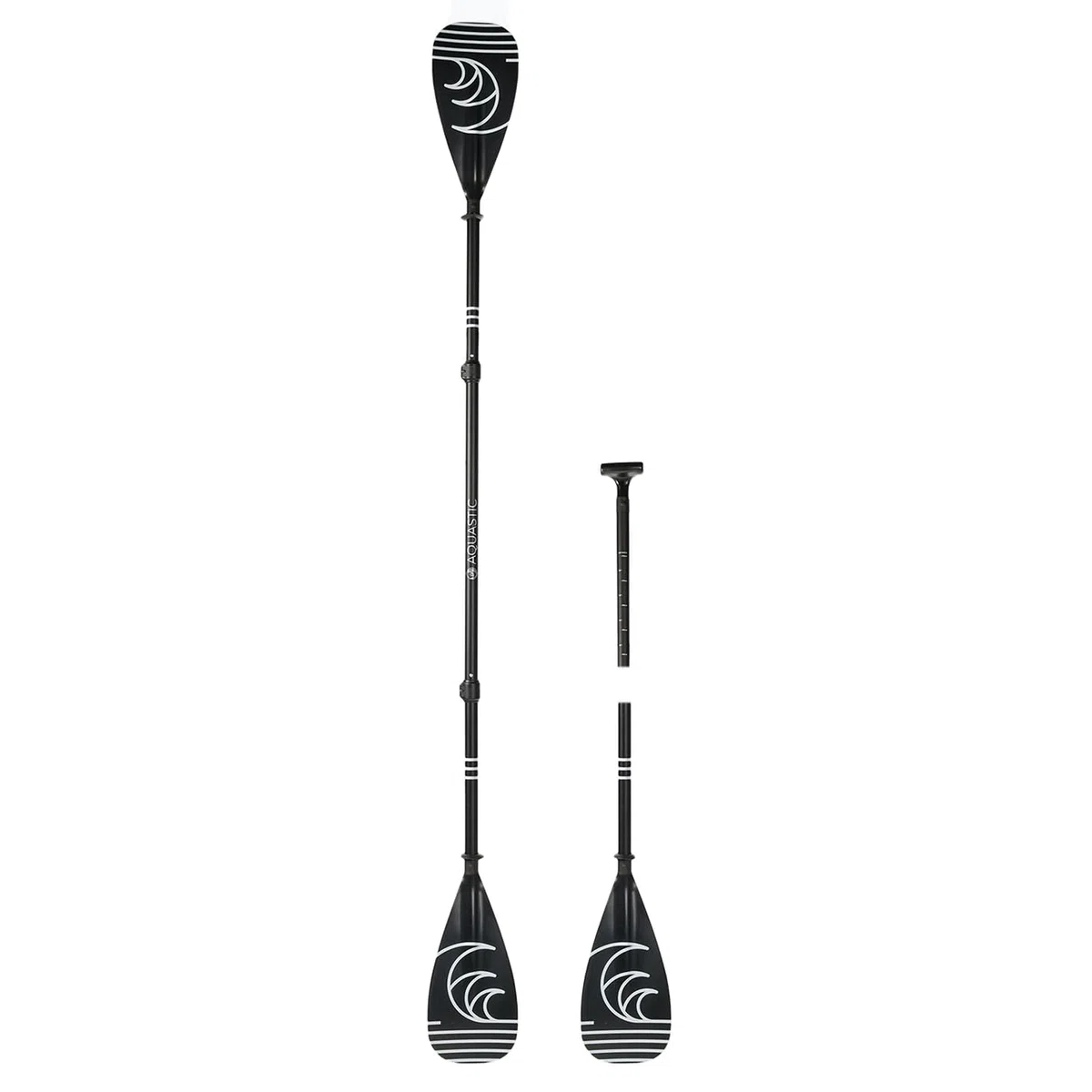 AQUASTIC Sup/Kayak Paddel AQS-SPD004 - Remo para Kayak (3 Piezas, Longitud Ajustable de 175 a 220 cm, Mango de Aluminio Duradero, Hoja de Remo compacta y Ligera), Color Negro
